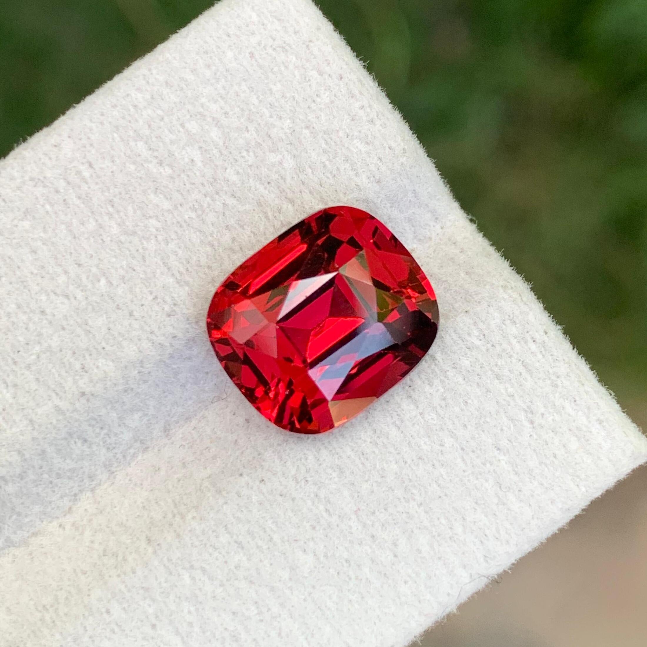 Strawberry Red Garnet Stone: Faceted Cushion Cut, Tanzania Origin