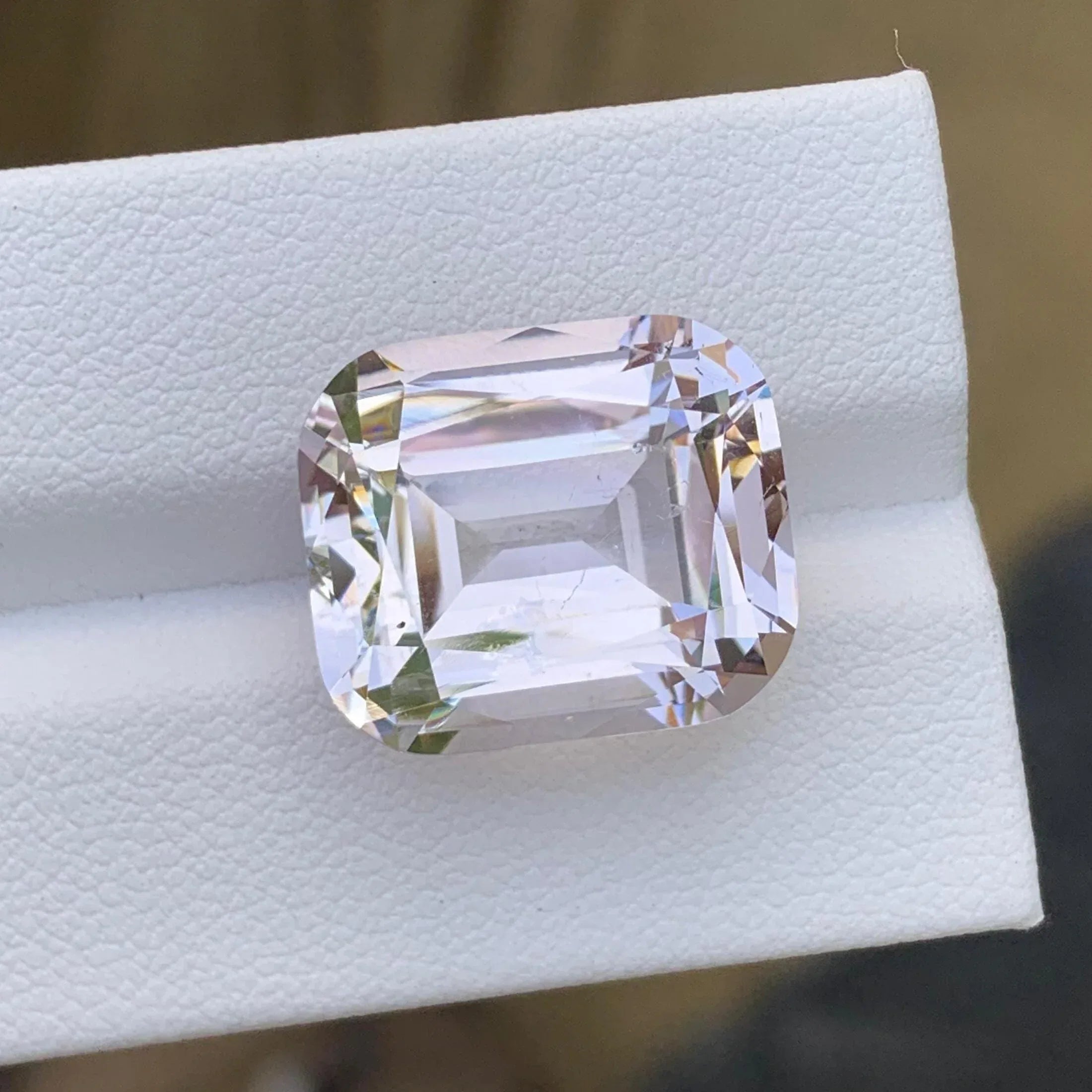 18.25 Carat Light Pink Morganite Gemstone: Faceted Cushion Cut, VVS Clarity - Splendor Gems