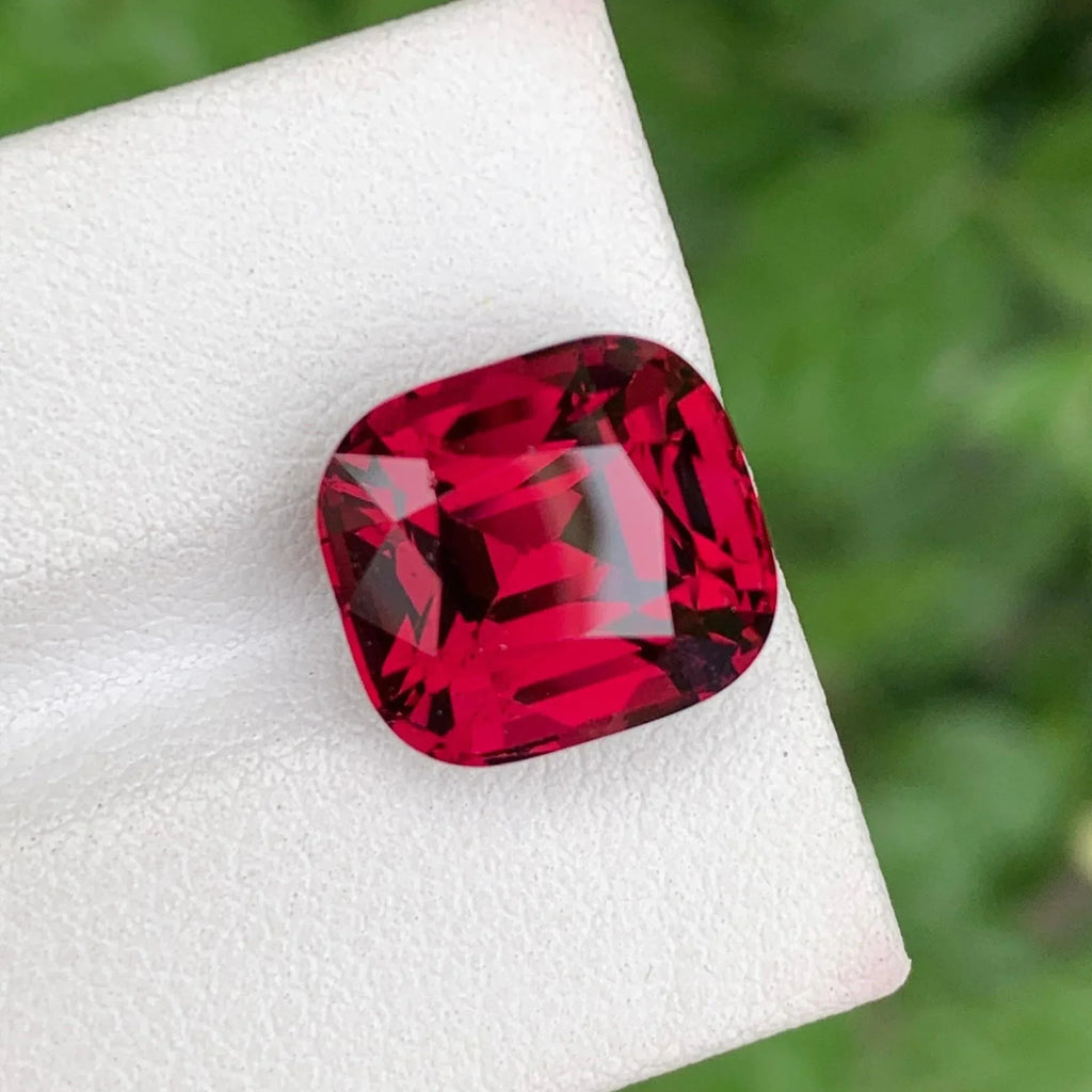 Cherry Red Garnet: 11.30 CTS Faceted Cushion Cut Gemstone - Splendor Gems