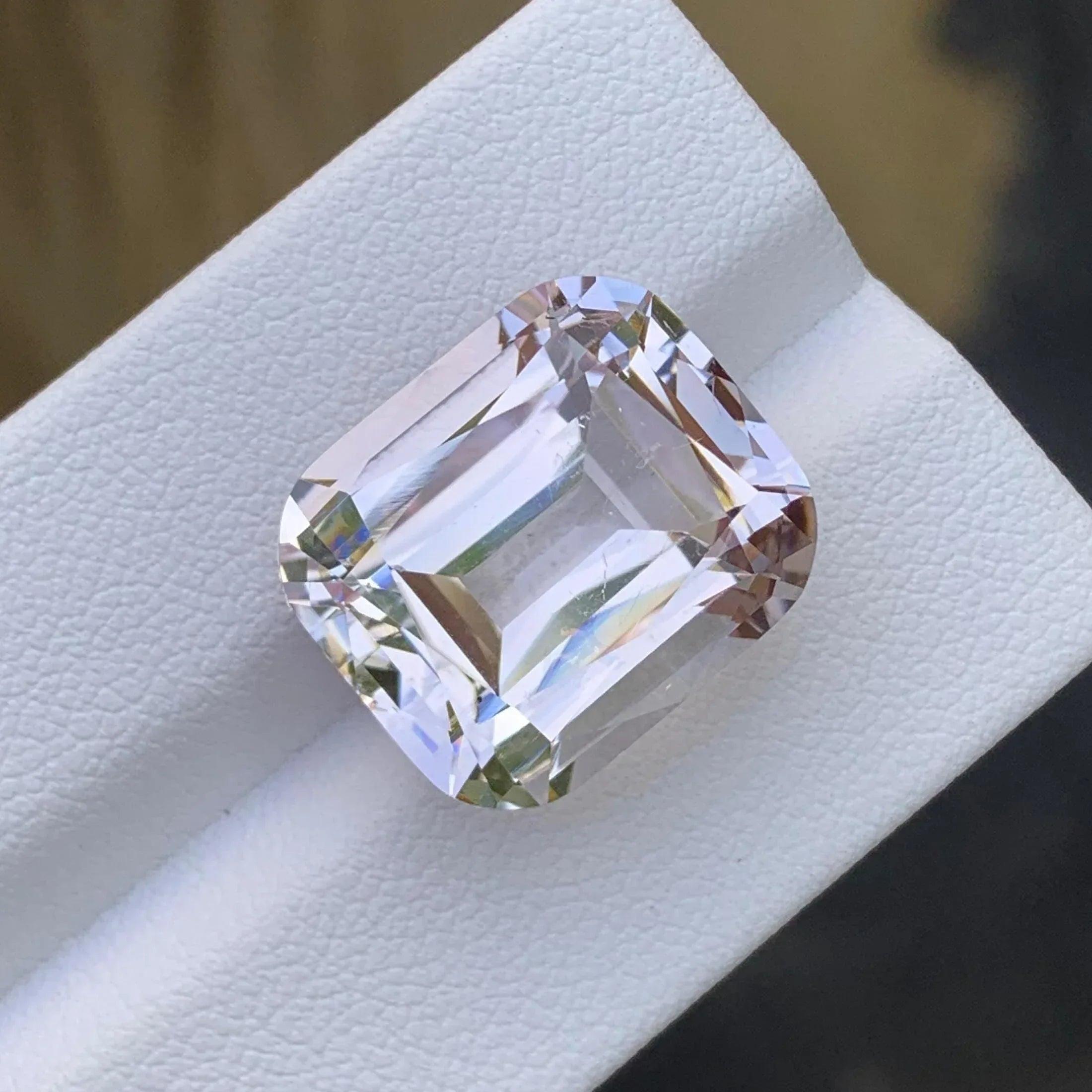 18.25 Carat Light Pink Morganite Gemstone: Faceted Cushion Cut, VVS Clarity - Splendor Gems