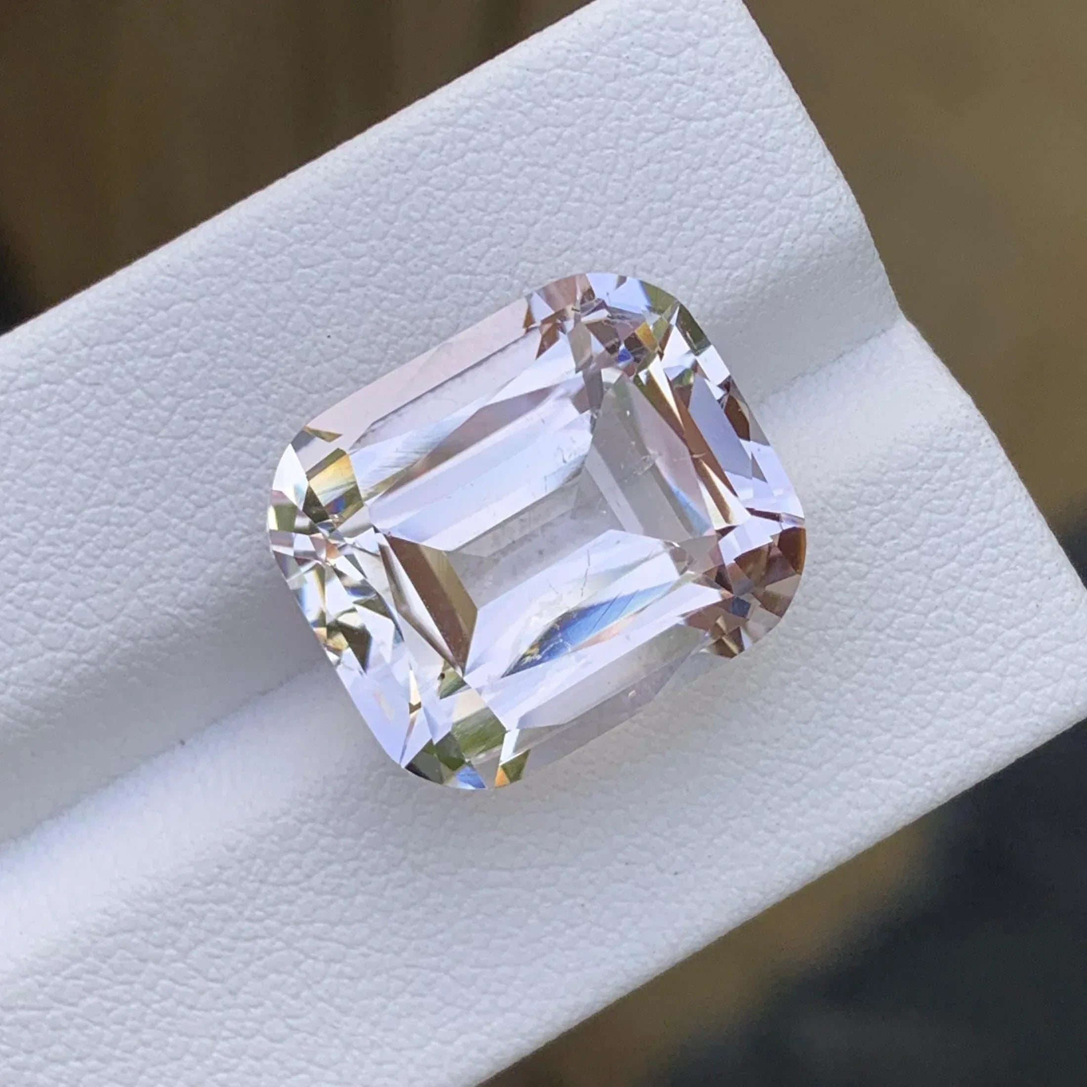 18.25 Carat Light Pink Morganite Gemstone: Faceted Cushion Cut, VVS Clarity - Splendor Gems