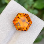 8.05 CTS Hexagonal Mandarine Citrine: Eye Clean Orange Gemstone - Splendor Gems