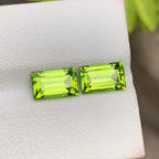 Faceted Baguette Cut Peridot Pair: Pakistan Gemstone, 3.90 CTS - Splendor Gems