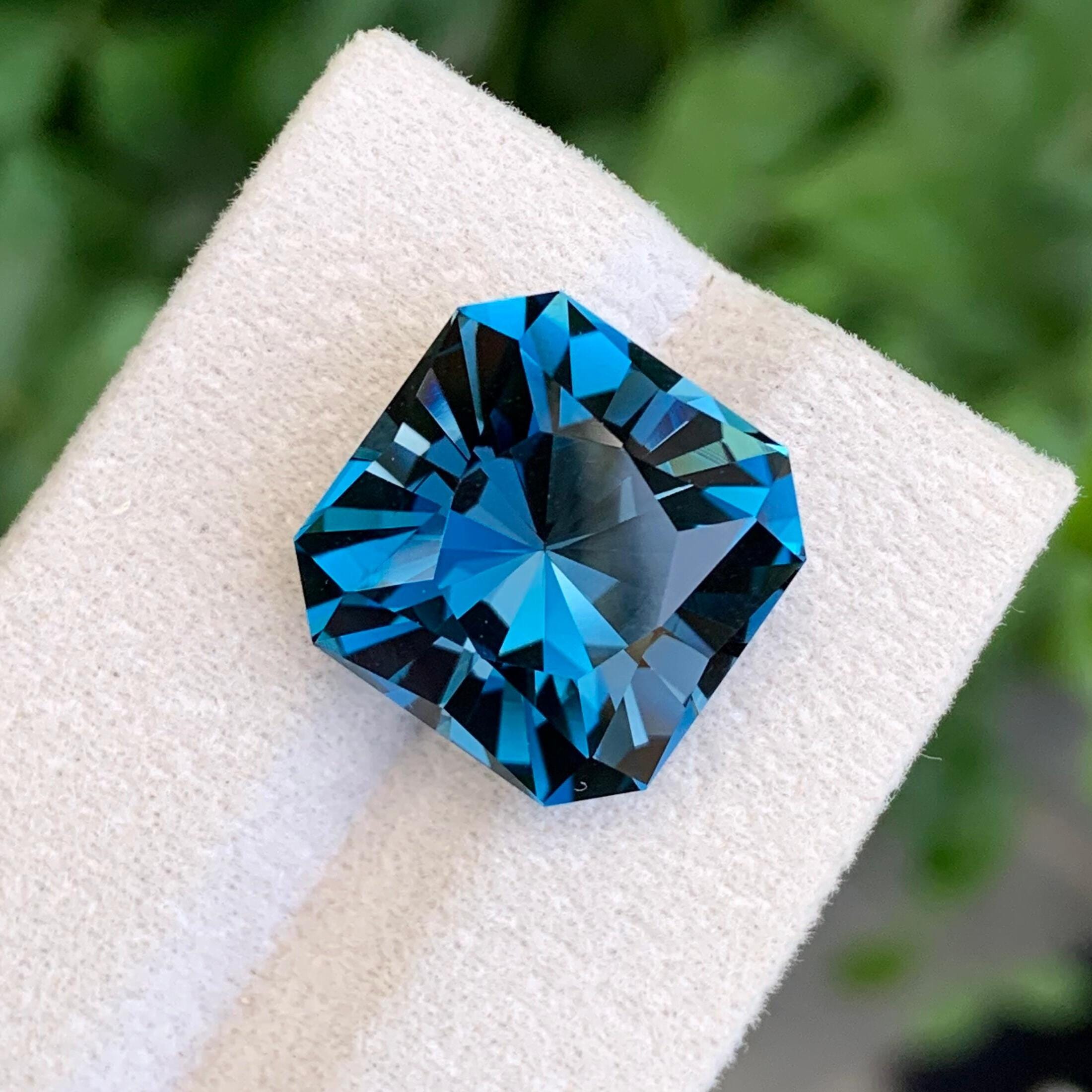 London Blue Topaz: 19.25 Carat Faceted Gemstone, Custom Cut