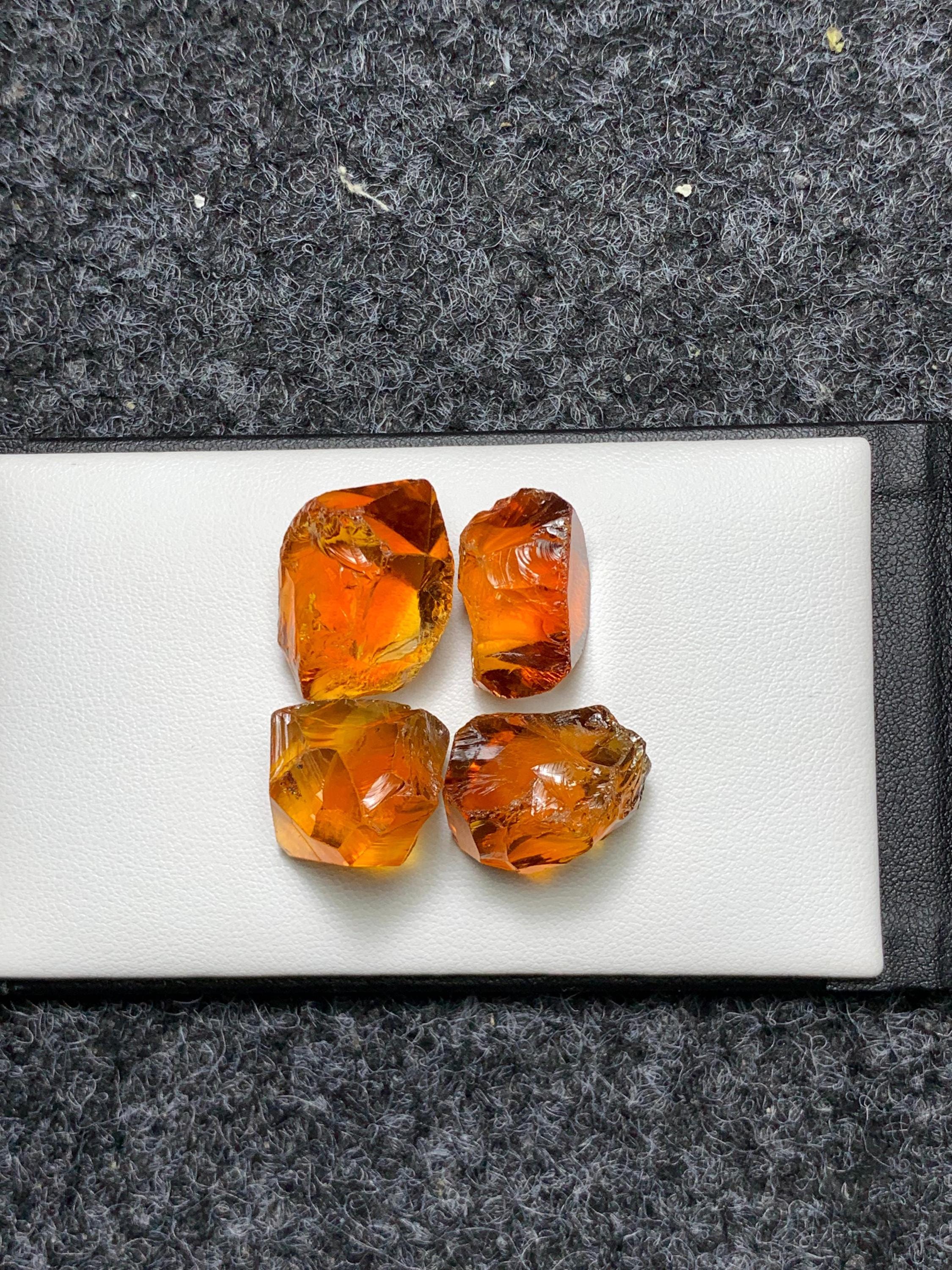 Rough Mandarin Citrine: Natural Untreated Orange Gemstone, Brazil (23 Gram, 4 Pieces)