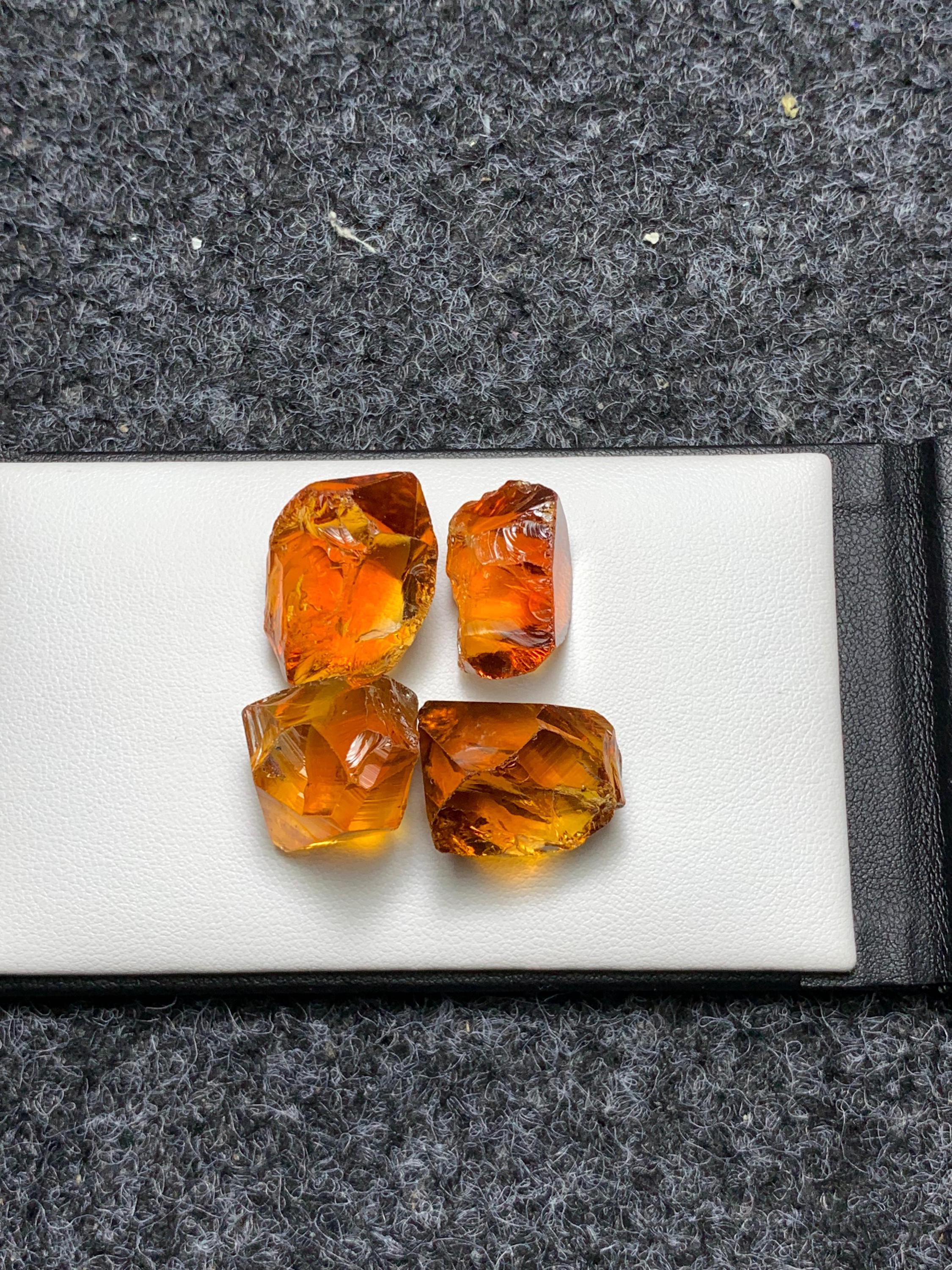 Rough Mandarin Citrine: Natural Untreated Orange Gemstone, Brazil (23 Gram, 4 Pieces)