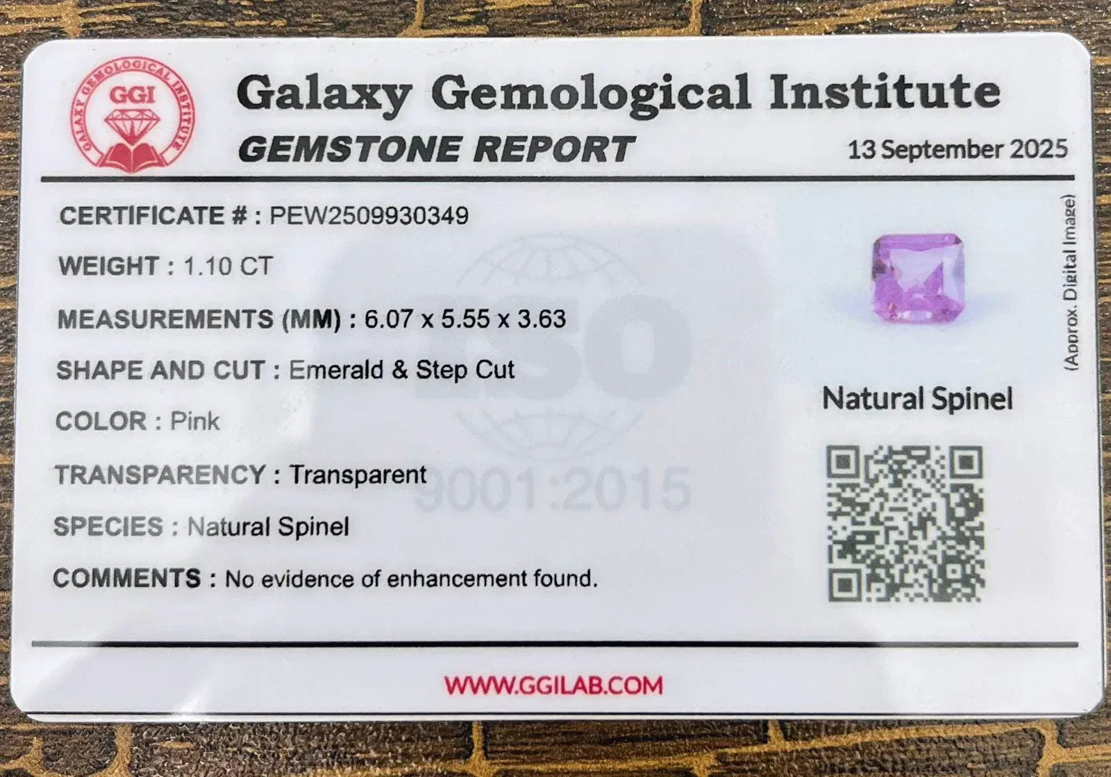 Certified Burma Pink Spinel Gemstone: Faceted Square Cut, 1 Carat Secondary image