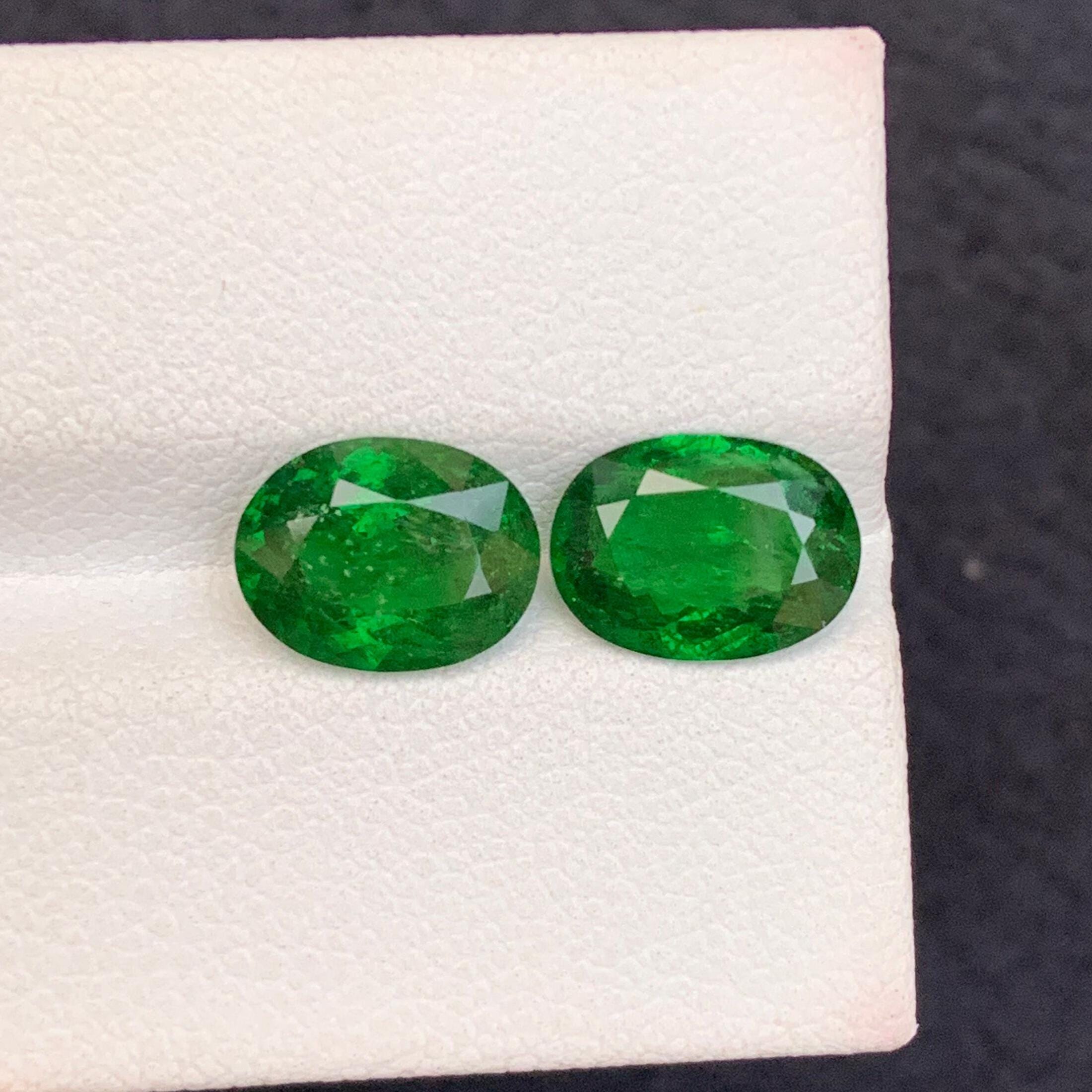 Green Tsavorite Garnet Pair: Faceted Oval Loose Gemstones, Madagascar Origin