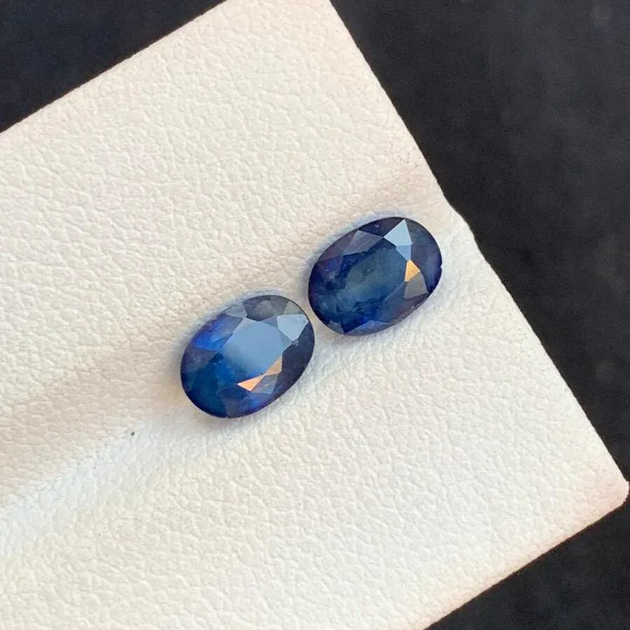 2.55 Carat Ceylon Sapphire Pair: Faceted Oval Gems (12.2 x 10.2 x 8.4 MM) - Splendor Gems