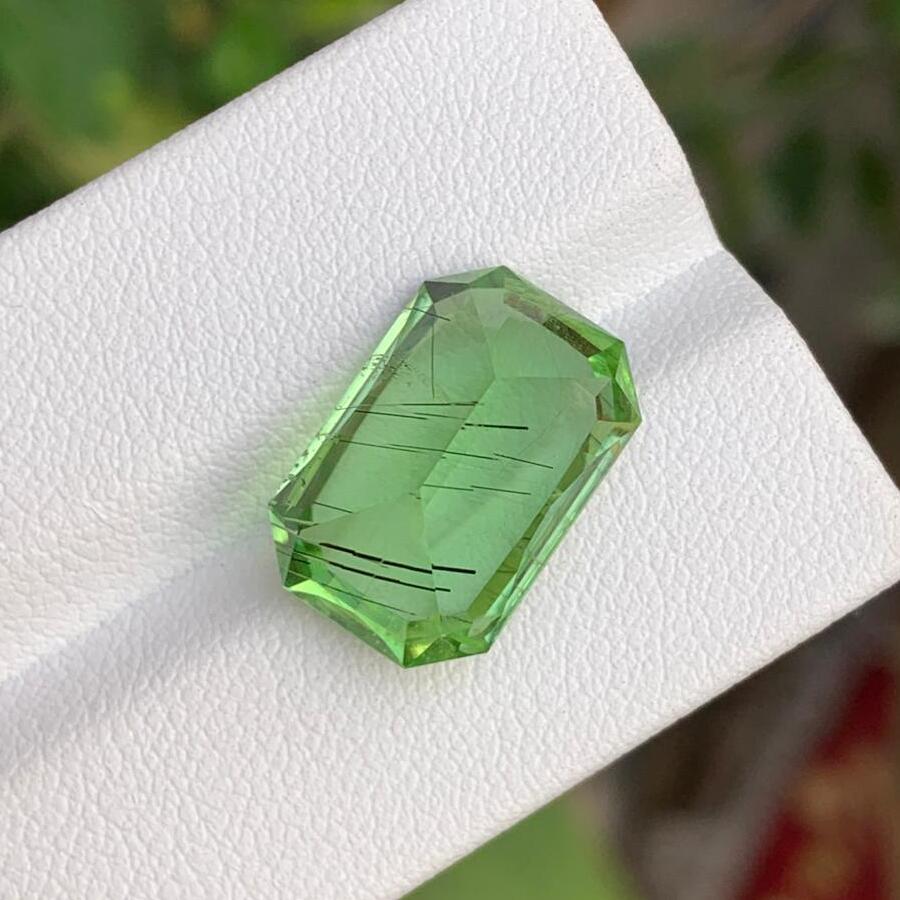 Natural Rutile Peridot Stone: Emerald Cut, 11.55 Carats, Pakistan Origin