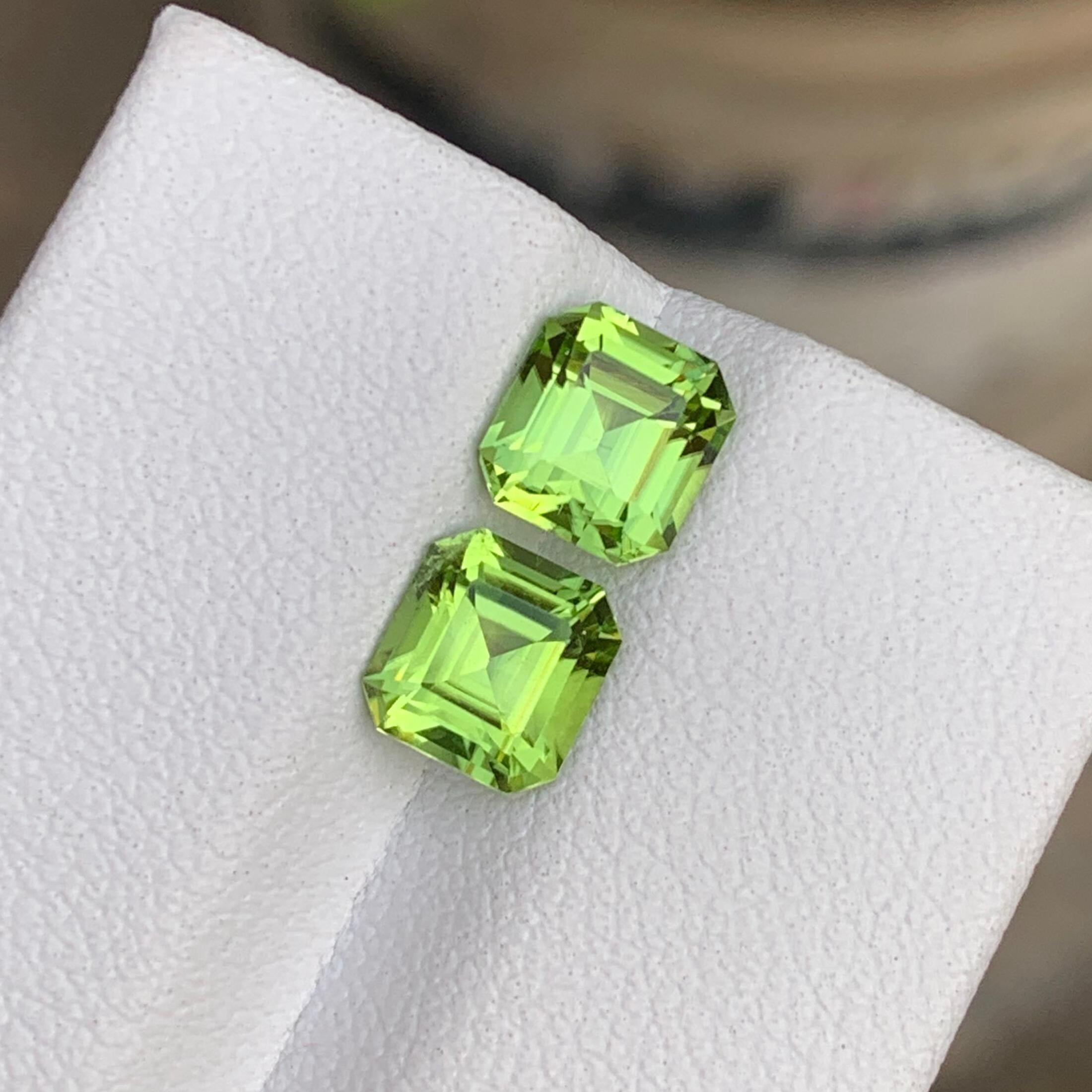 Natural Peridot Pair: Square Cut, Eye Clean, 2.20 CTS