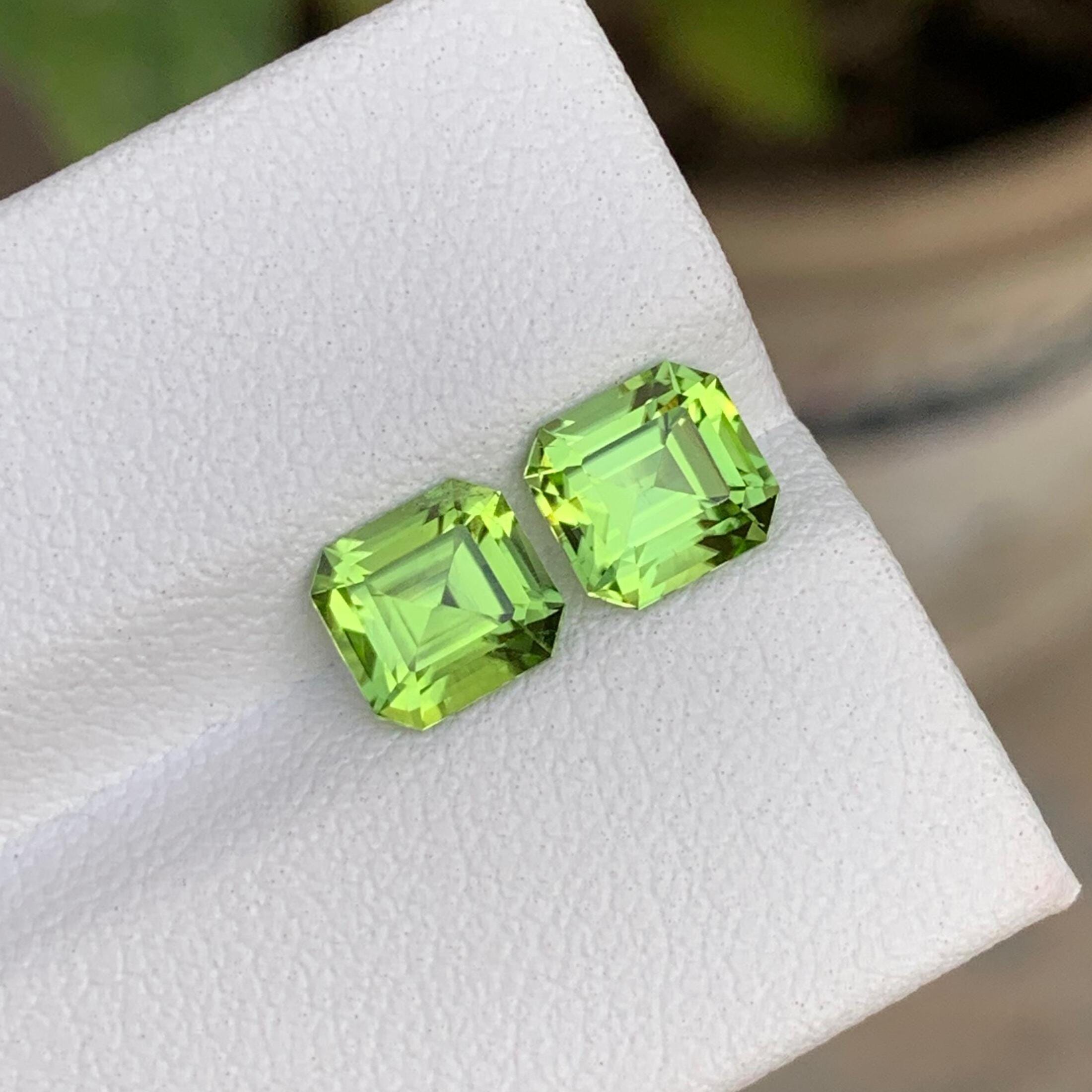 Natural Peridot Pair: Square Cut, Eye Clean, 2.20 CTS