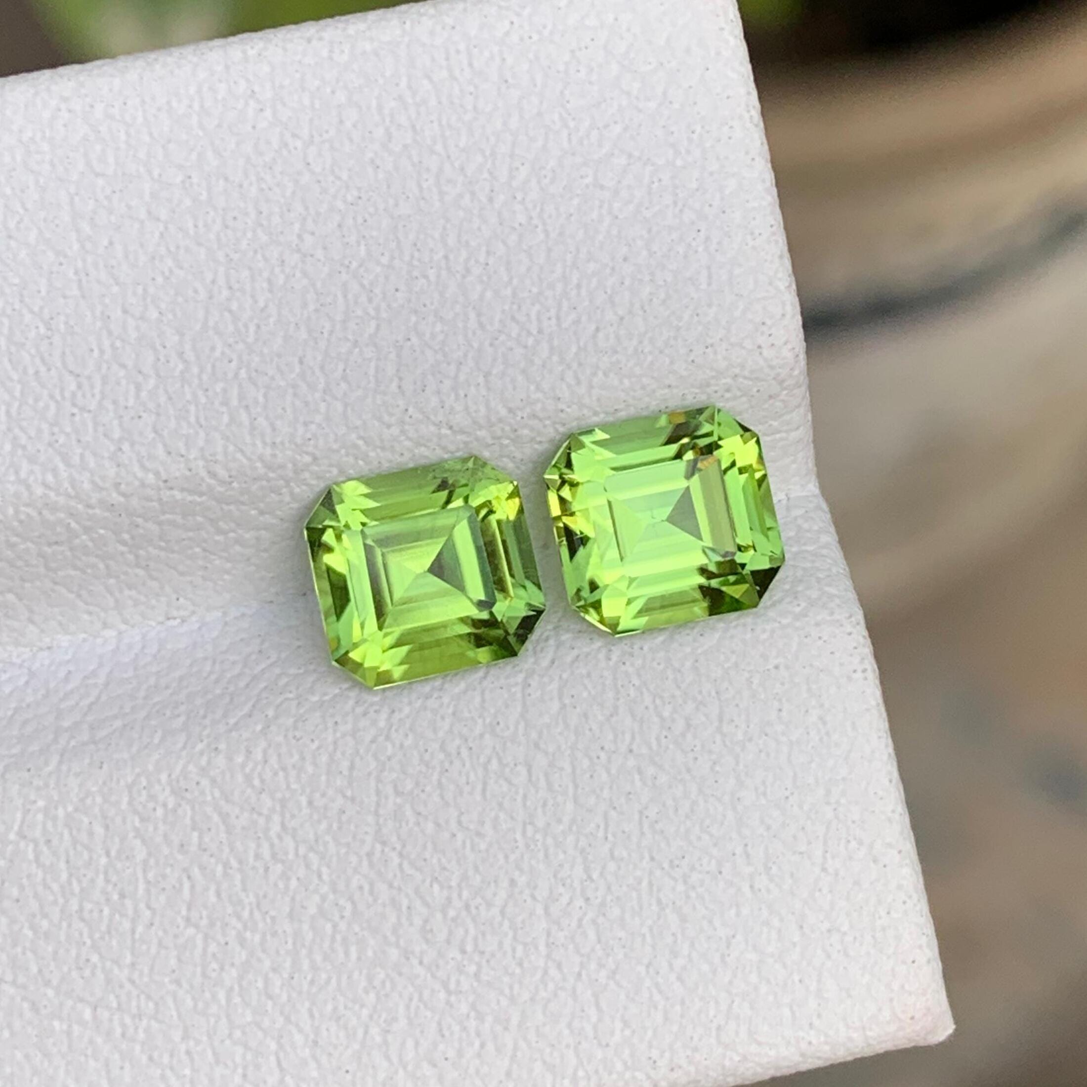 Natural Peridot Pair: Square Cut, Eye Clean, 2.20 CTS Main image