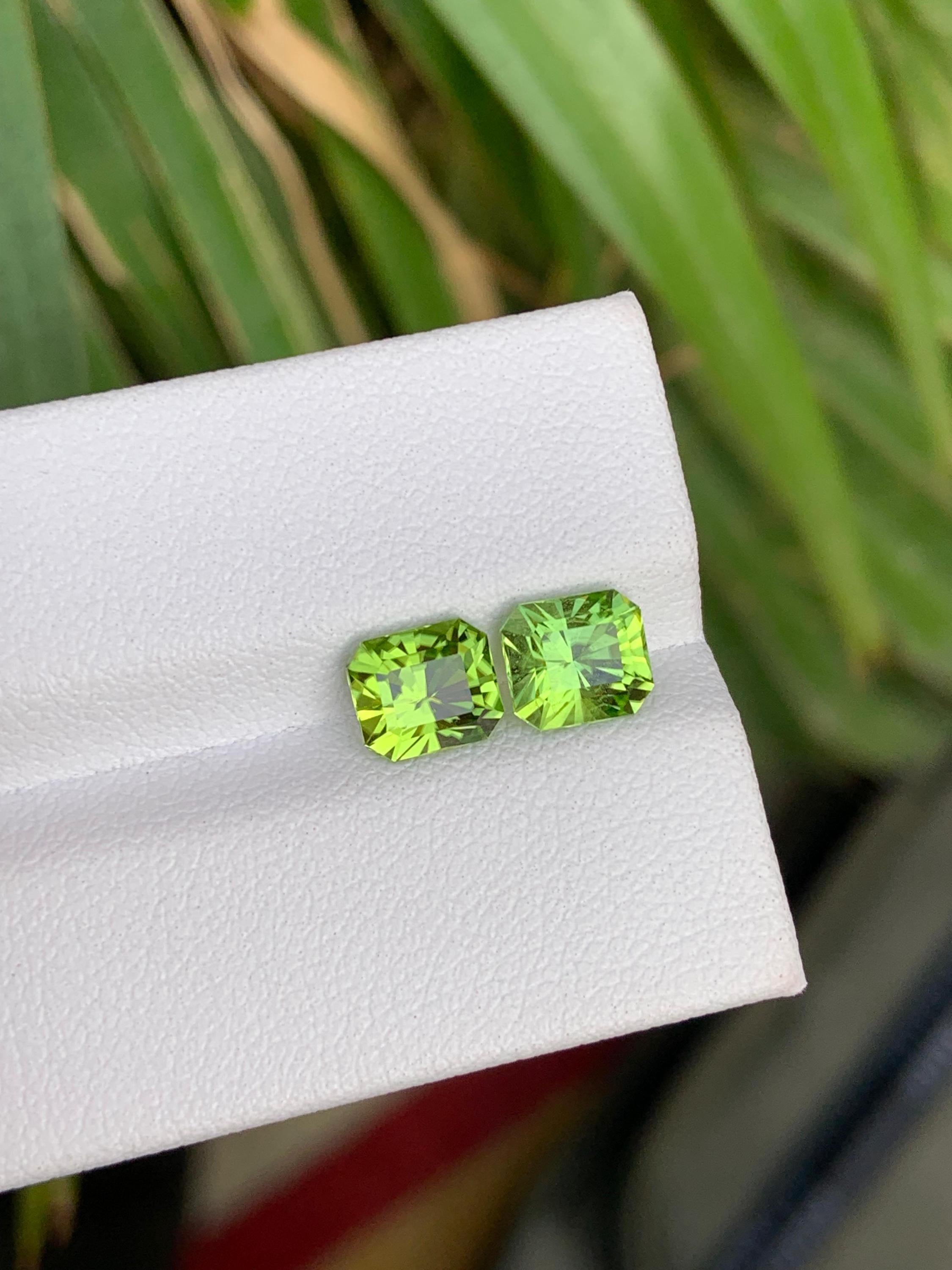 Natural Peridot Gemstone Pair | Faceted Square Cut, 2.50 CTS