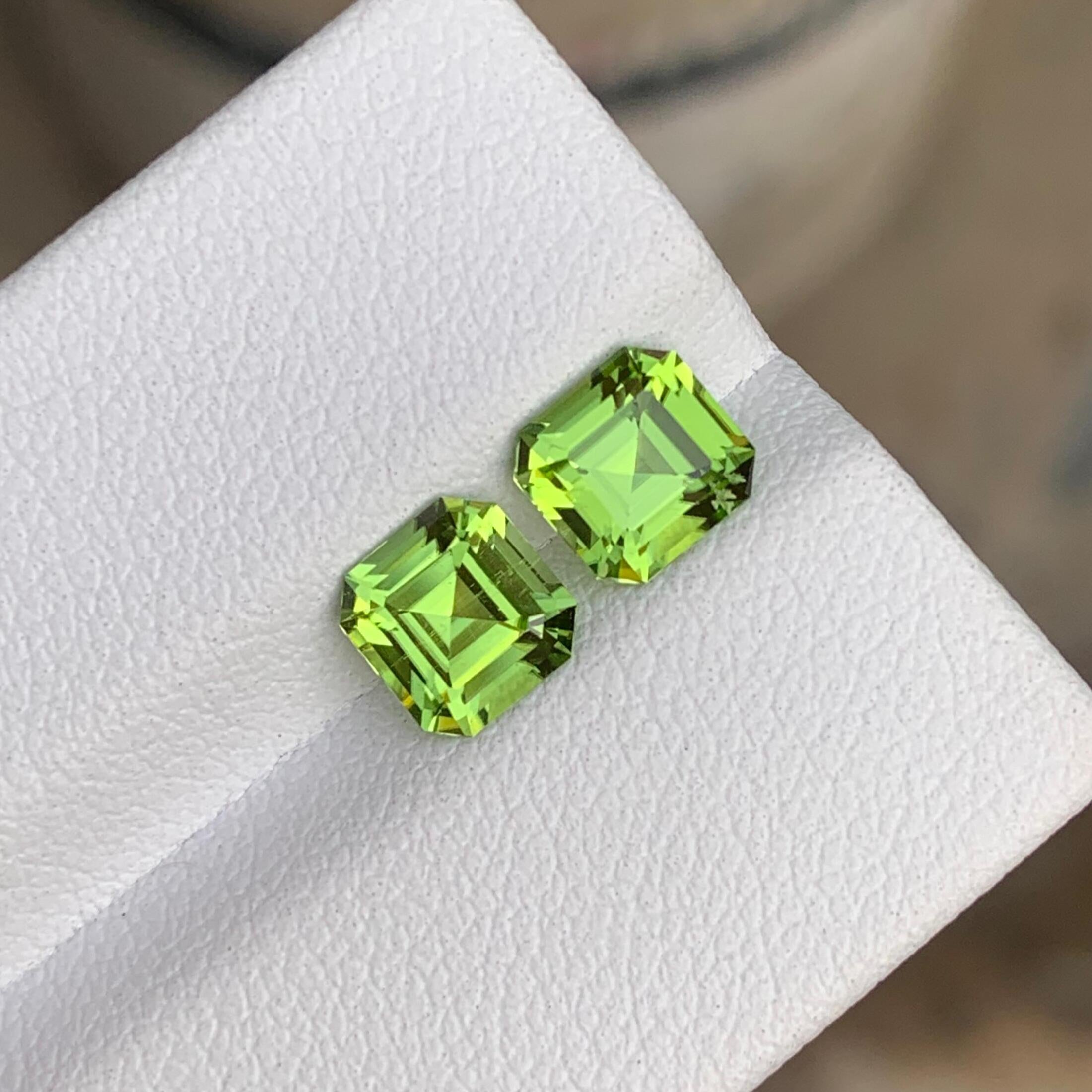 Natural Green Peridot Pair | Square Cut Gemstone, 2.30 CTS
