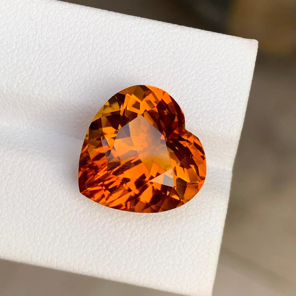 10.60 Carat Heart Cut Mandarin Citrine: Loose Gemstone for Jewelry - Splendor Gems