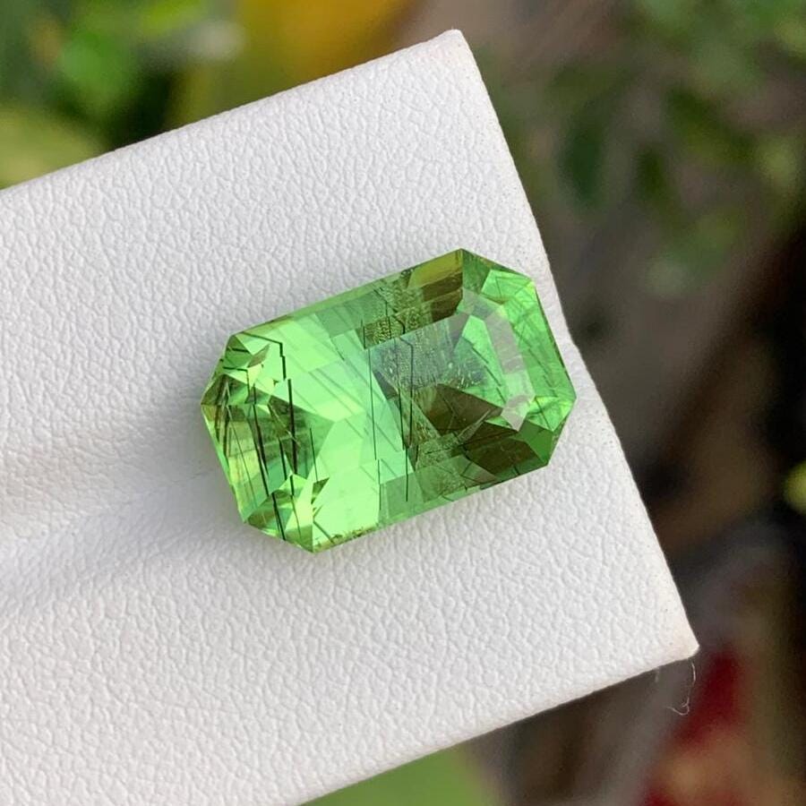 Natural Rutile Peridot Stone: Emerald Cut, 11.55 Carats, Pakistan Origin