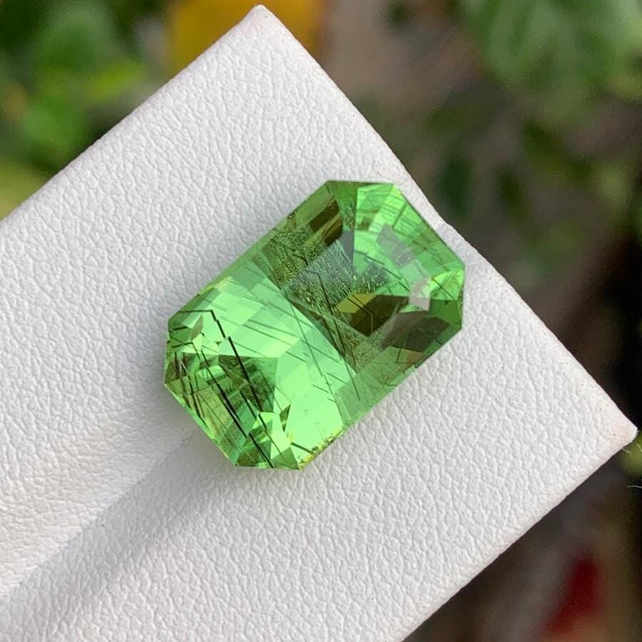 Natural Rutile Peridot Stone: Emerald Cut, 11.55 Carats, Pakistan Origin