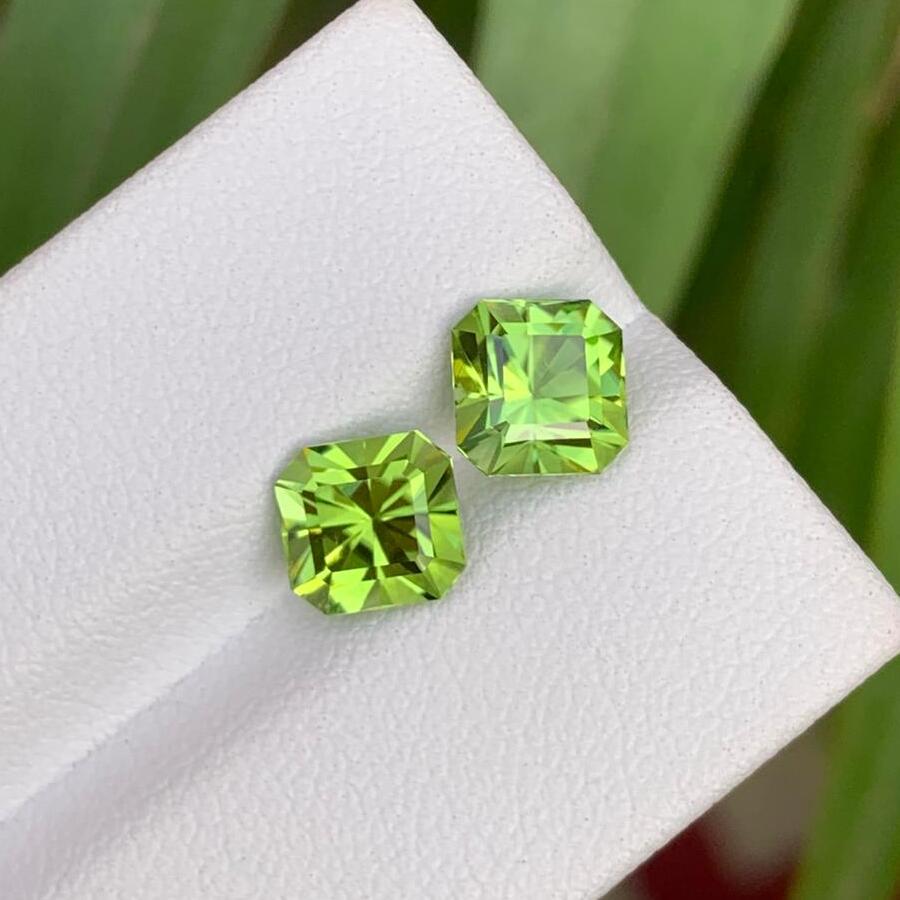 Natural Peridot Pair Stone | 3 CTS | Flower Cut | Pakistan Peridot | 6.4 x 6.4 x 4.6 MM