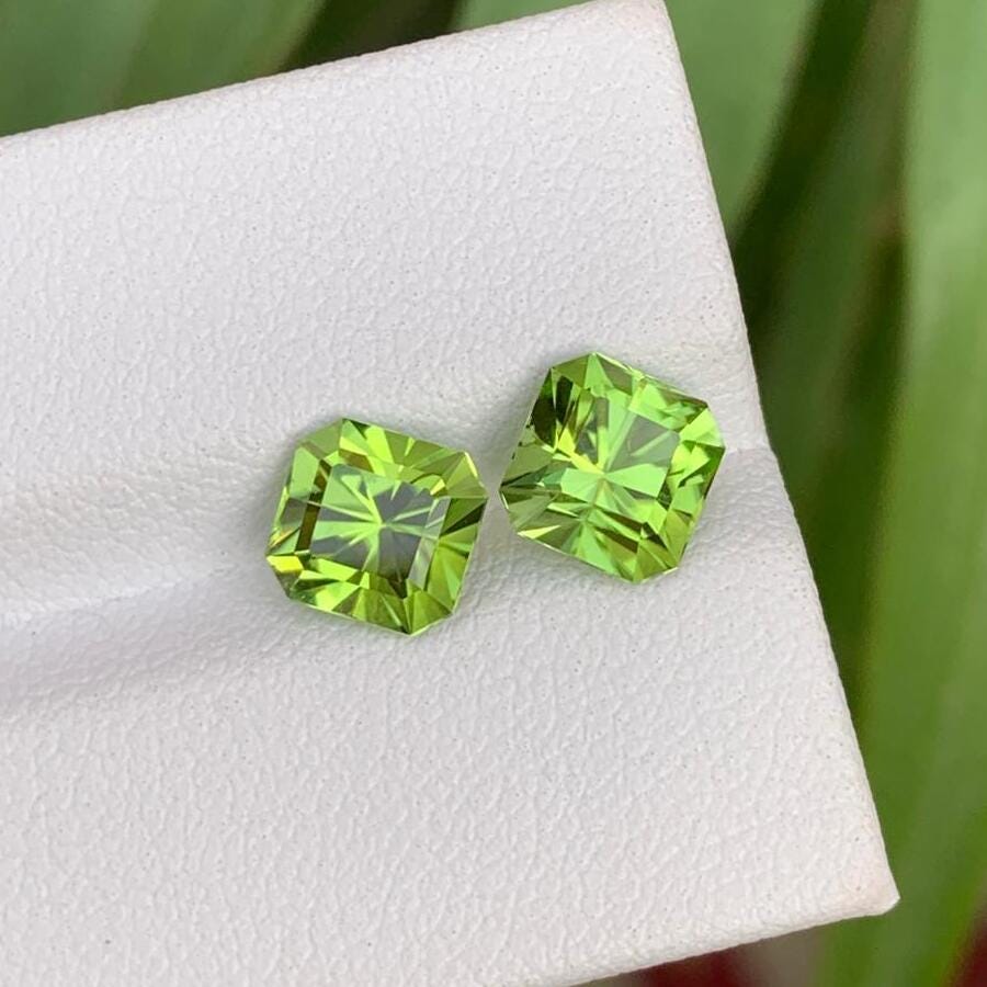 Natural Peridot Pair Stone | 3 CTS | Flower Cut | Pakistan Peridot | 6.4 x 6.4 x 4.6 MM