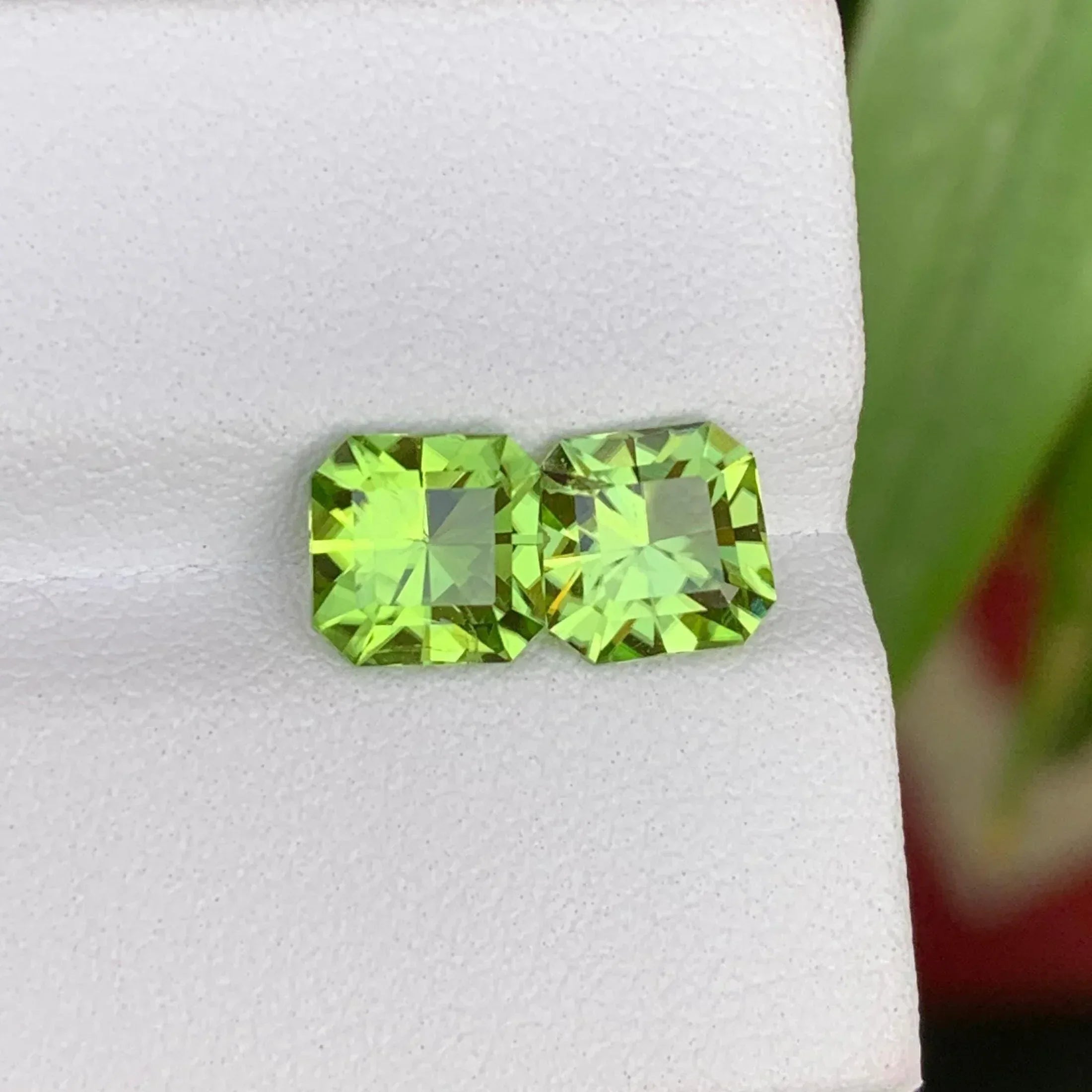 Faceted Square Cut Peridot Pair Gemstone (3.30 CTS) - Splendor Gems