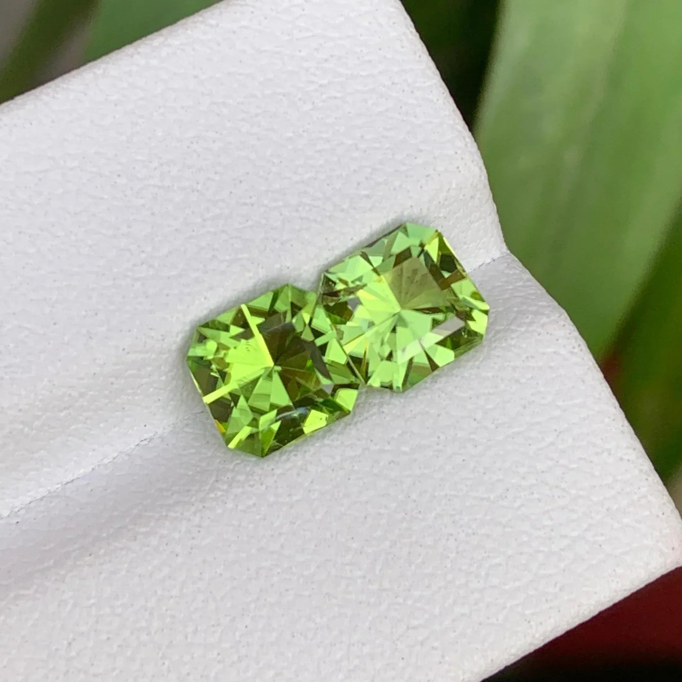 Faceted Square Cut Peridot Pair Gemstone (3.30 CTS) - Splendor Gems