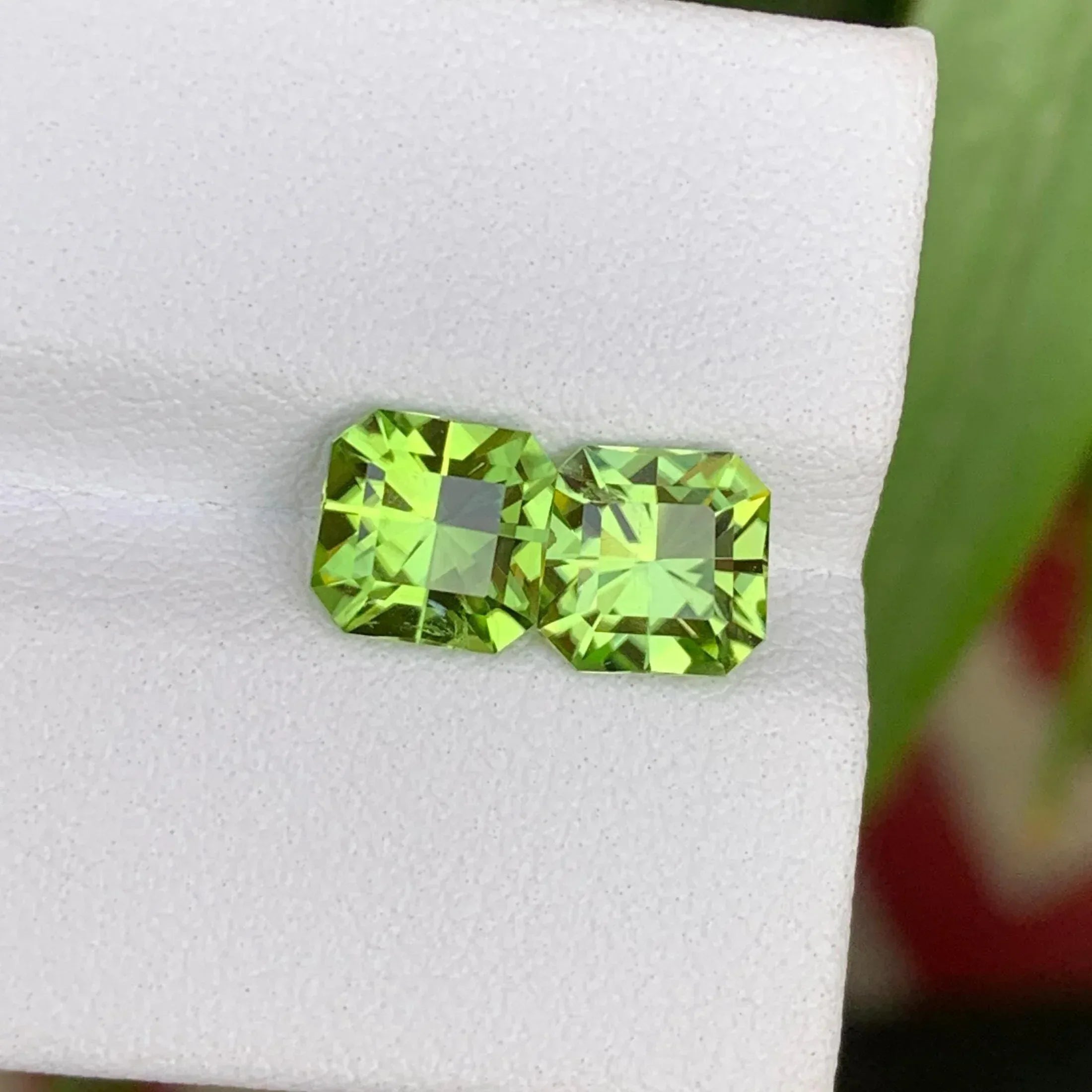 Faceted Square Cut Peridot Pair Gemstone (3.30 CTS) - Splendor Gems Main image