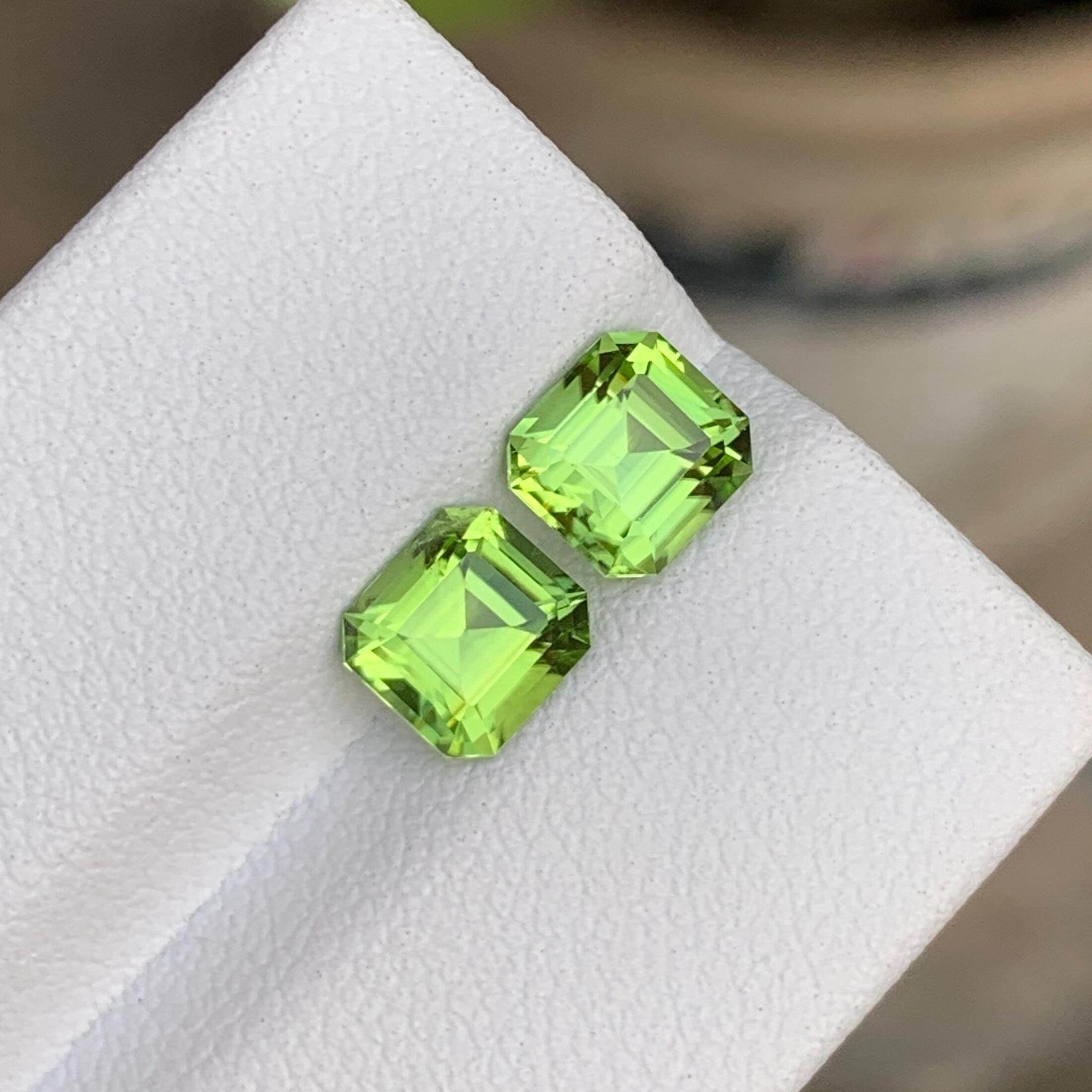 Natural Peridot Pair: Square Cut, Eye Clean, 2.20 CTS Secondary image