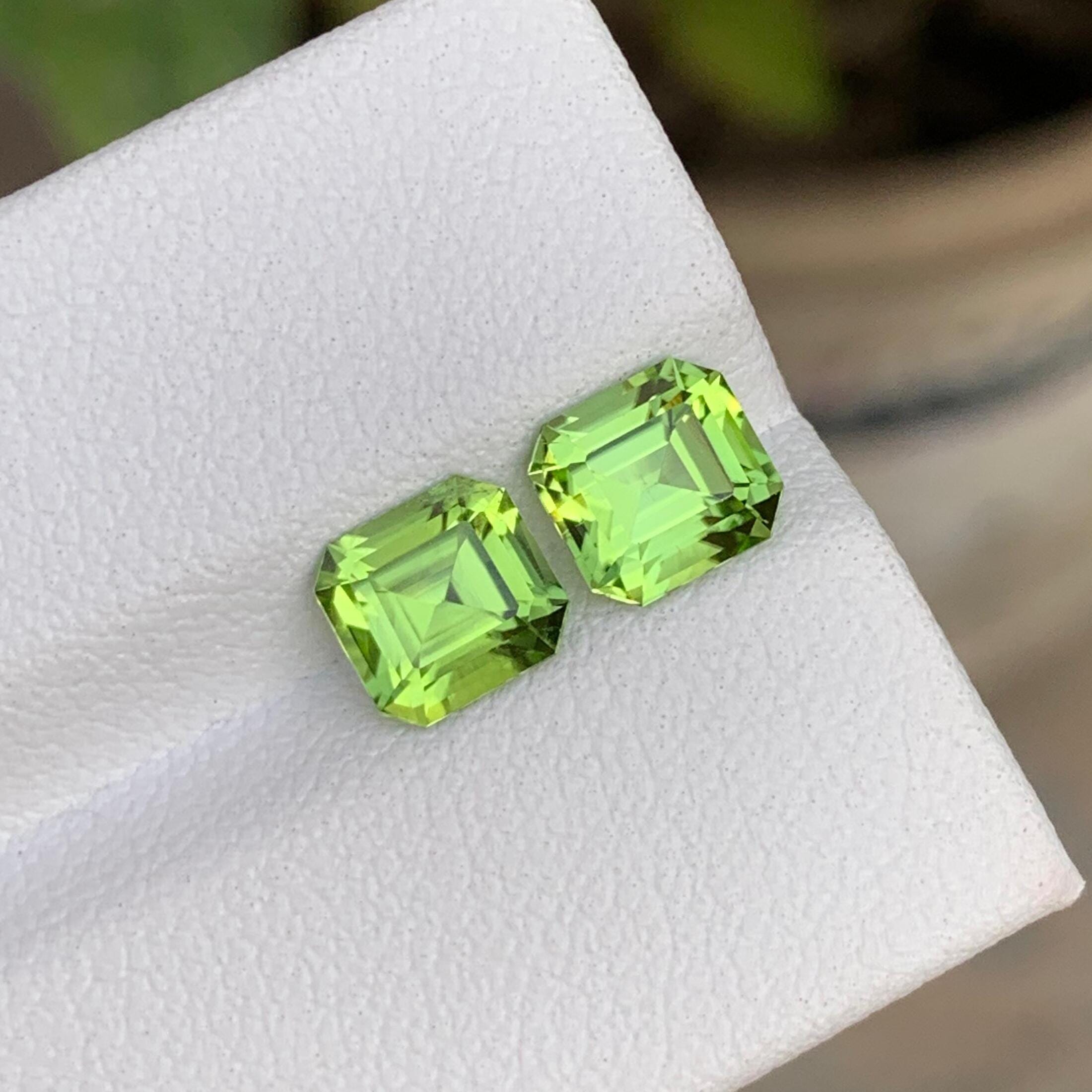 Natural Peridot Pair: Square Cut, Eye Clean, 2.20 CTS