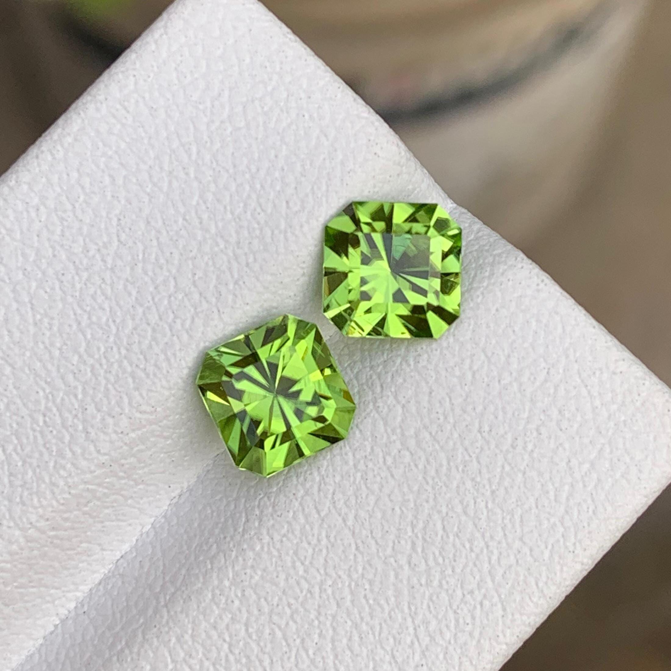 Flower Cut Peridot Gemstone Pair | Green Jewelry Stones