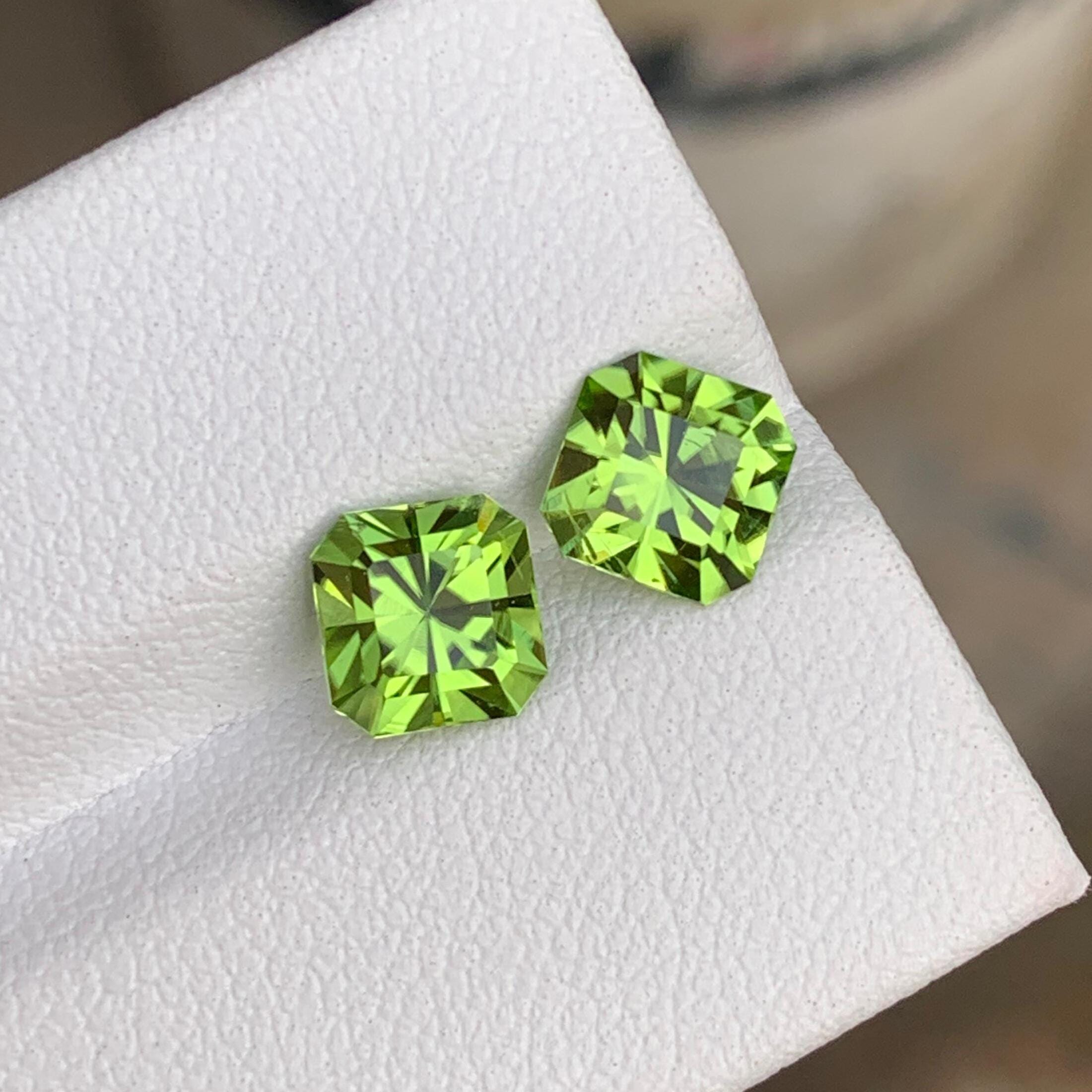 Flower Cut Peridot Gemstone Pair | Green Jewelry Stones Main image