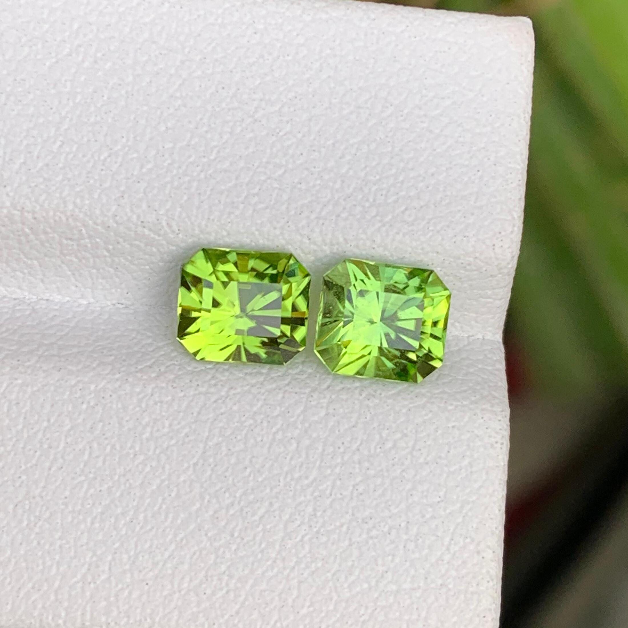 Natural Peridot Gemstone Pair | Faceted Square Cut, 2.50 CTS