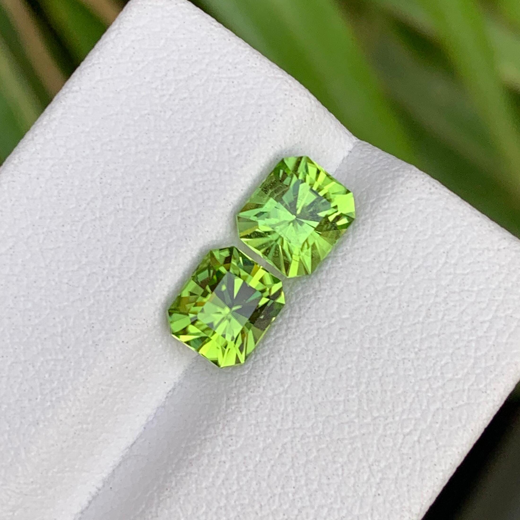 Natural Peridot Gemstone Pair | Faceted Square Cut, 2.50 CTS