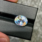 5.59 Carats Faceted Rainbow Moonstone – Oval Cut Natural Madagascar Gem - Splendor Gems