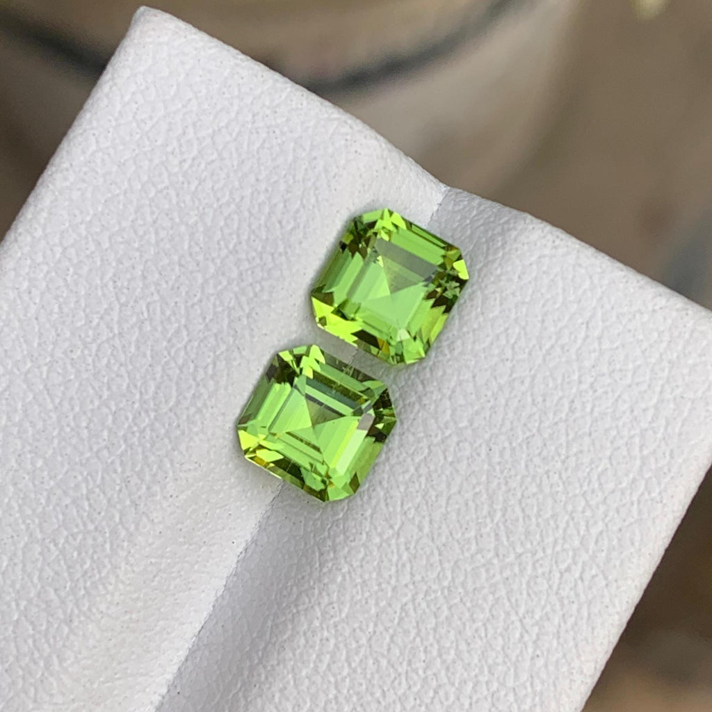Natural Green Peridot Pair | Square Cut Gemstone, 2.30 CTS