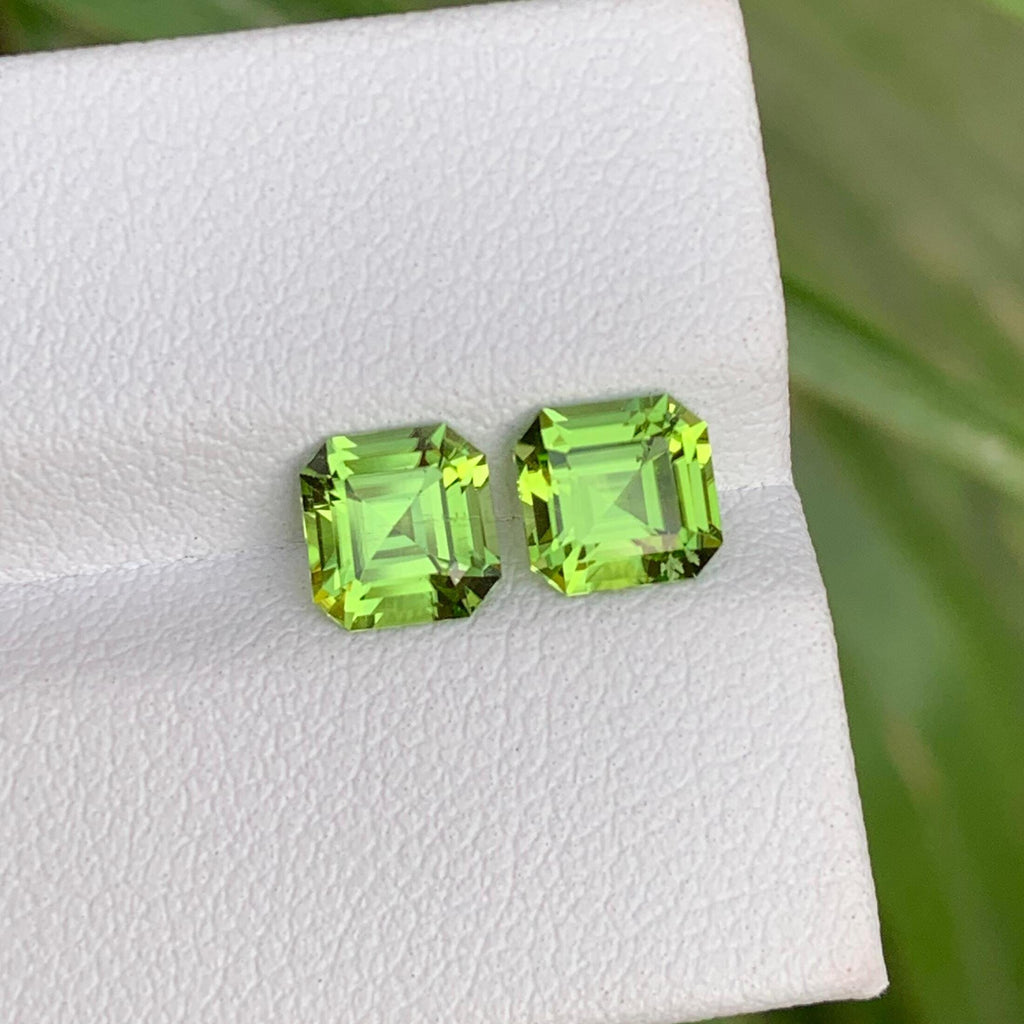 Natural Green Peridot Pair | Square Cut Gemstone, 2.30 CTS