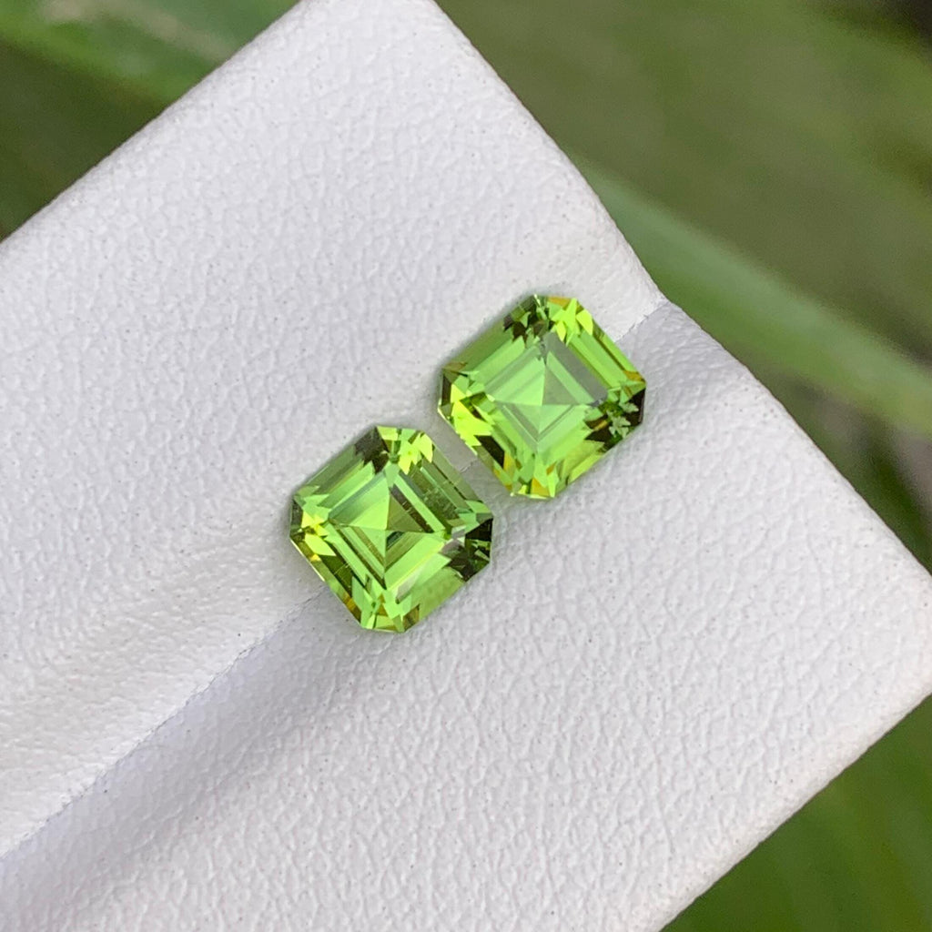 Natural Green Peridot Pair | Square Cut Gemstone, 2.30 CTS
