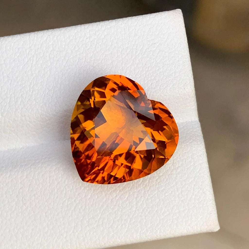 10.60 Carat Heart Cut Mandarin Citrine: Loose Gemstone for Jewelry - Splendor Gems