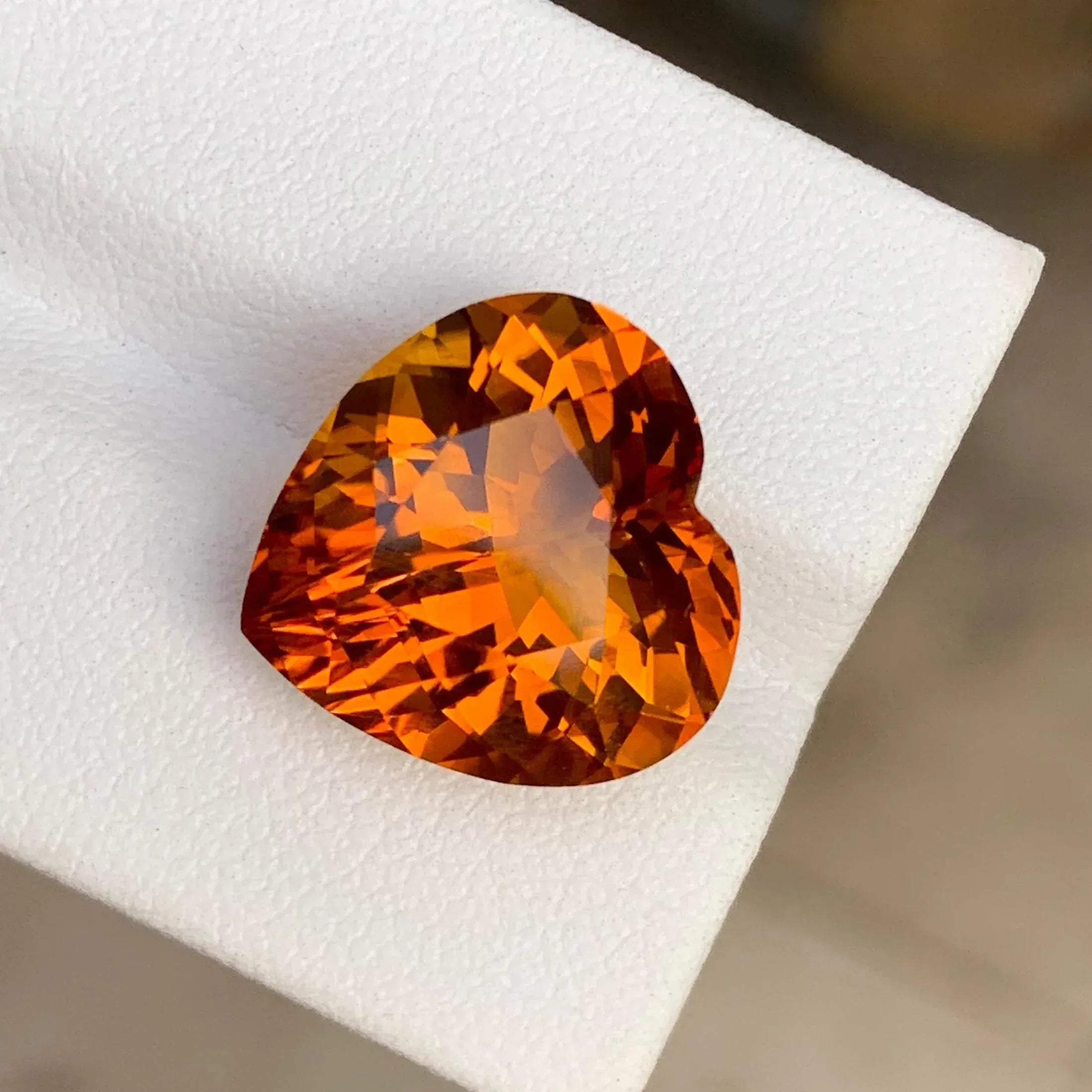 10.60 Carat Heart Cut Mandarin Citrine: Loose Gemstone for Jewelry - Splendor Gems