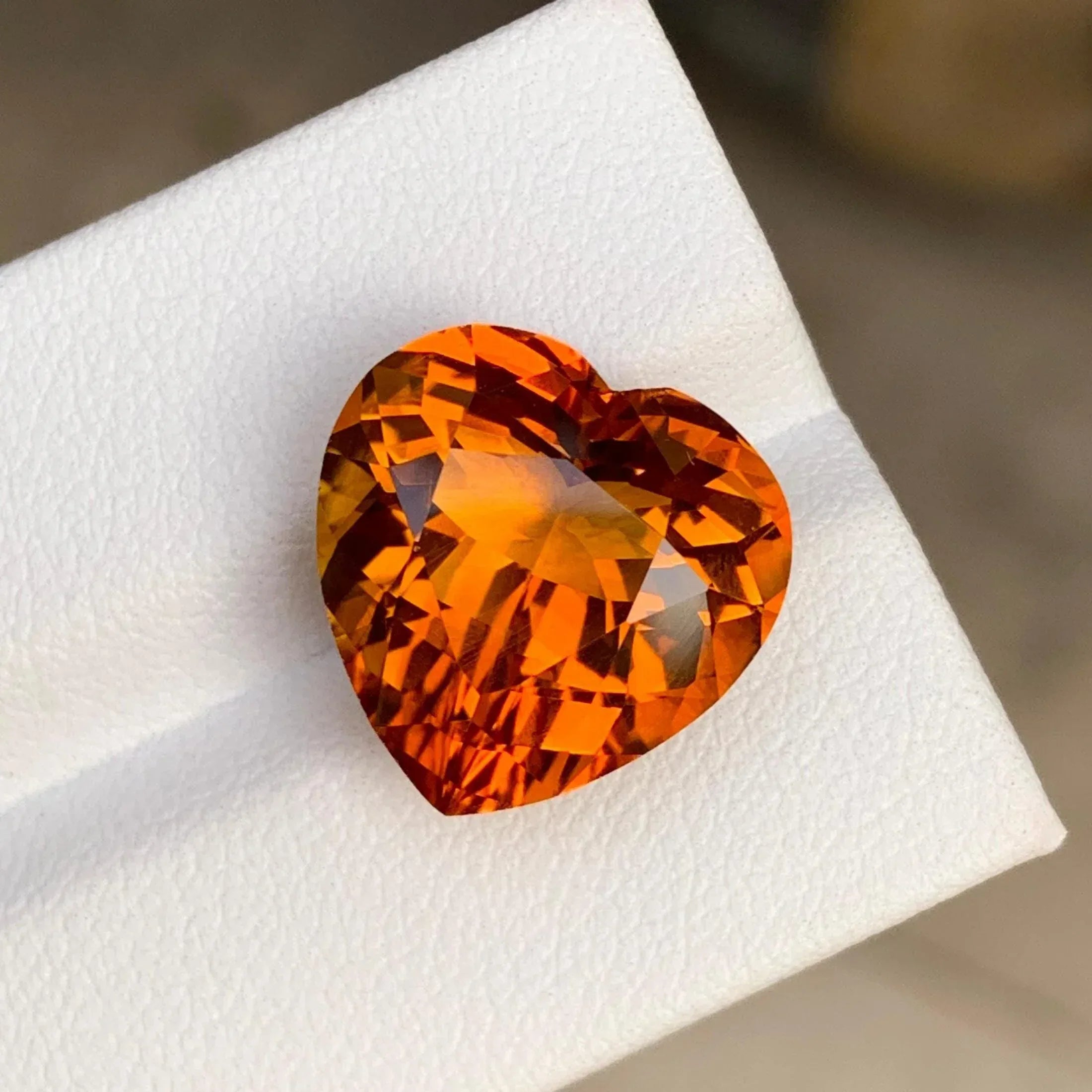 10.60 Carat Heart Cut Mandarin Citrine: Loose Gemstone for Jewelry - Splendor Gems