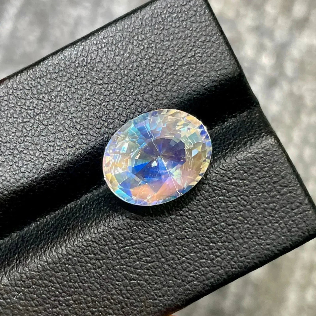 5.59 Carats Faceted Rainbow Moonstone – Oval Cut Natural Madagascar Gem - Splendor Gems