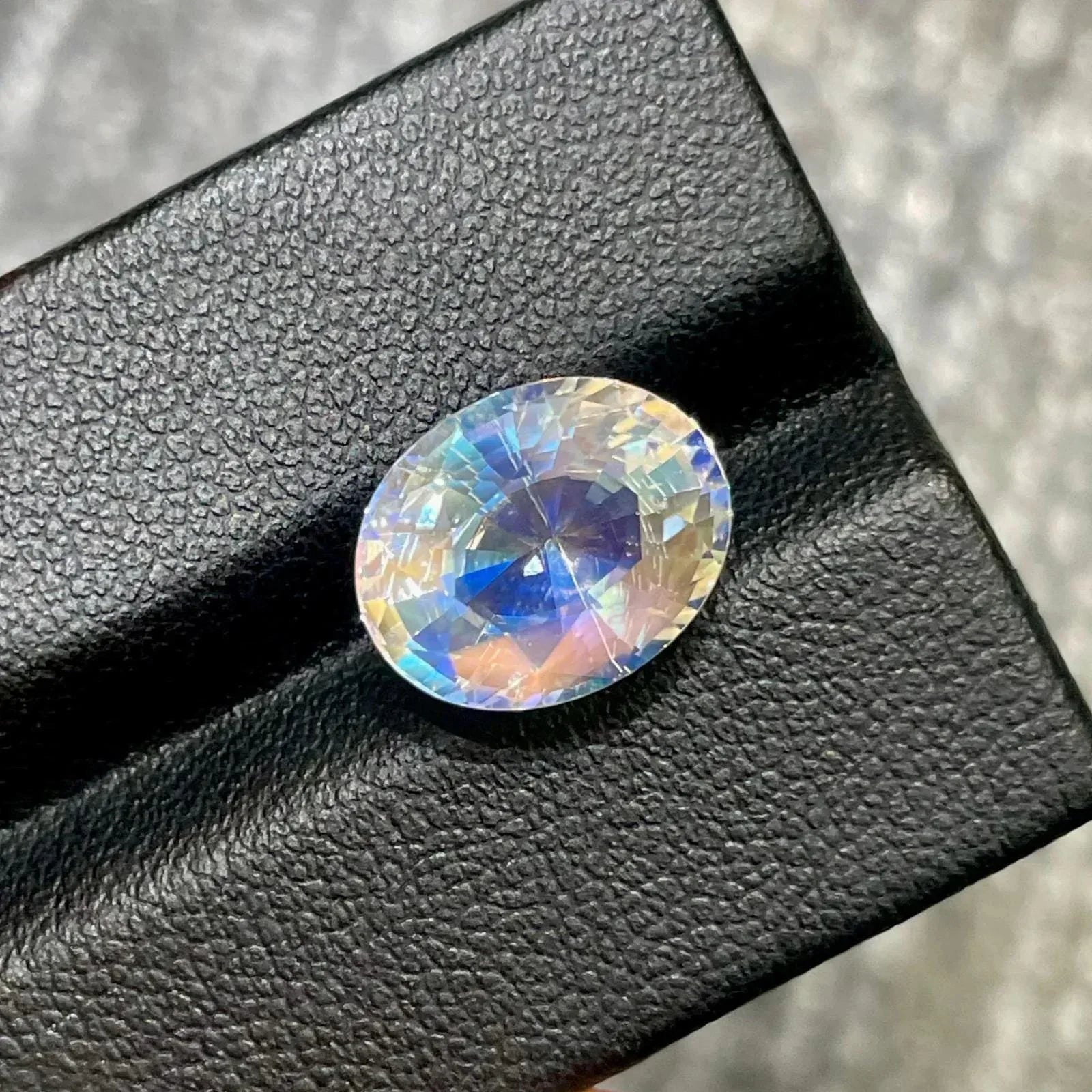 5.59 Carats Faceted Rainbow Moonstone – Oval Cut Natural Madagascar Gem - Splendor Gems