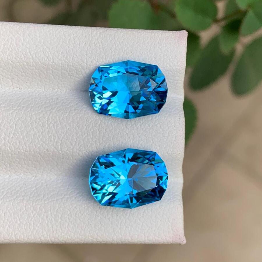 Swiss Electric Blue Topaz Pair | Faceted Fancy cut | Loupe Clean | 9.35 CTS