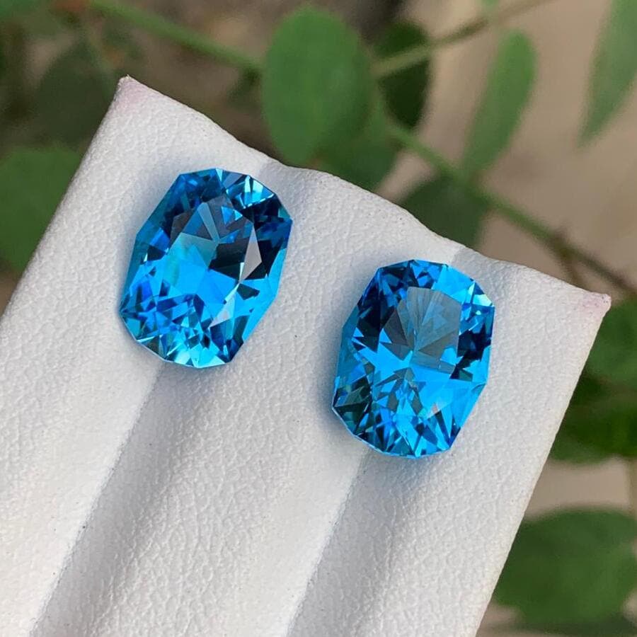 Swiss Electric Blue Topaz Pair | Faceted Fancy cut | Loupe Clean | 9.35 CTS