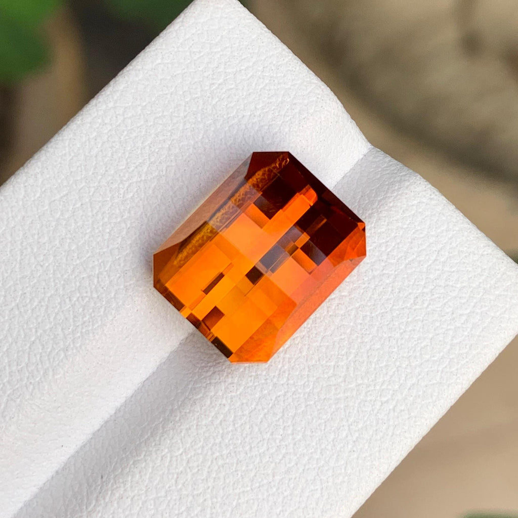 Pixel Cut Mandarine Citrine Gemstone | 8.15 CTS | Orange Color Citrine | 12.8 x 10.1 MM