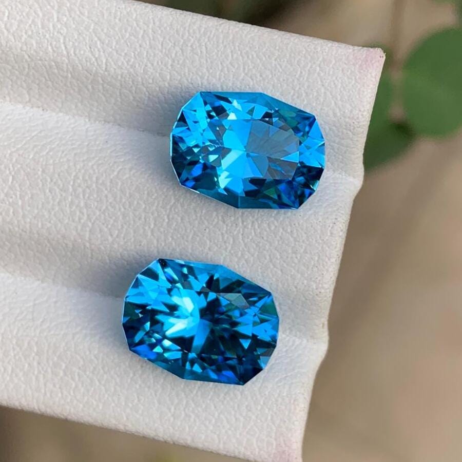 Swiss Electric Blue Topaz Pair | Faceted Fancy cut | Loupe Clean | 9.35 CTS