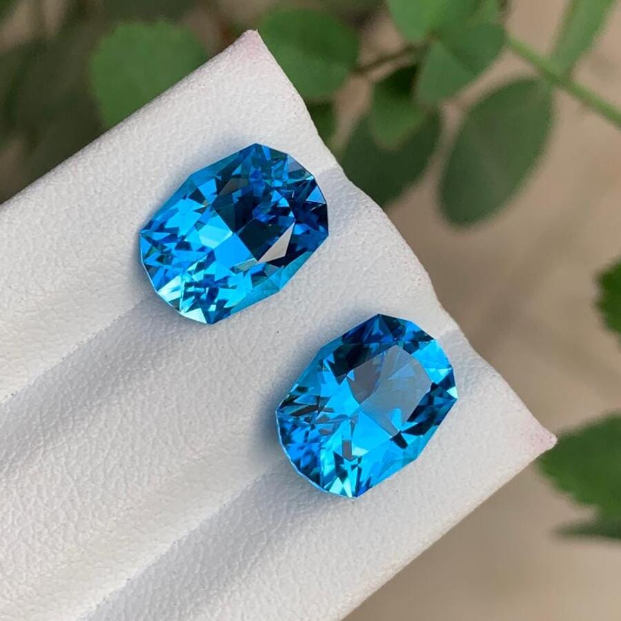 Swiss Electric Blue Topaz Pair | Faceted Fancy cut | Loupe Clean | 9.35 CTS