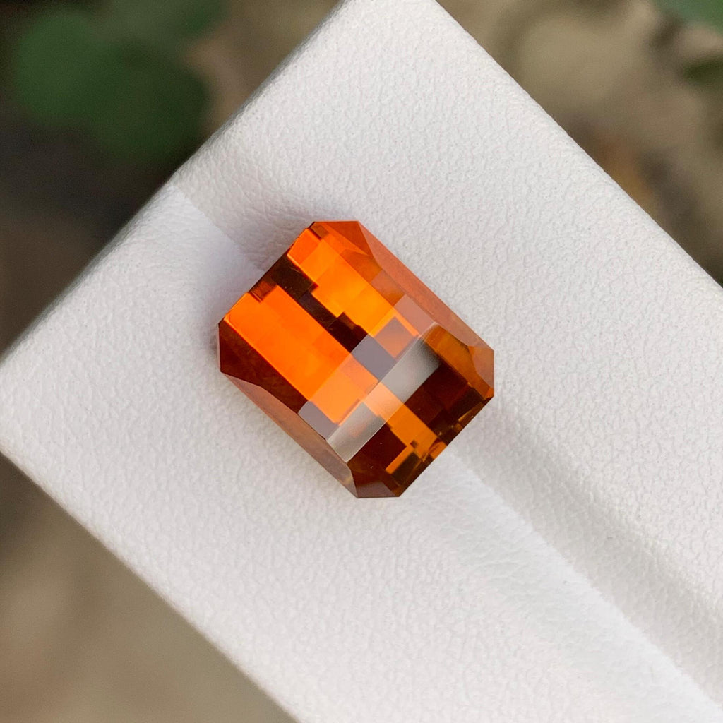 Pixel Cut Mandarine Citrine Gemstone | 8.15 CTS | Orange Color Citrine | 12.8 x 10.1 MM