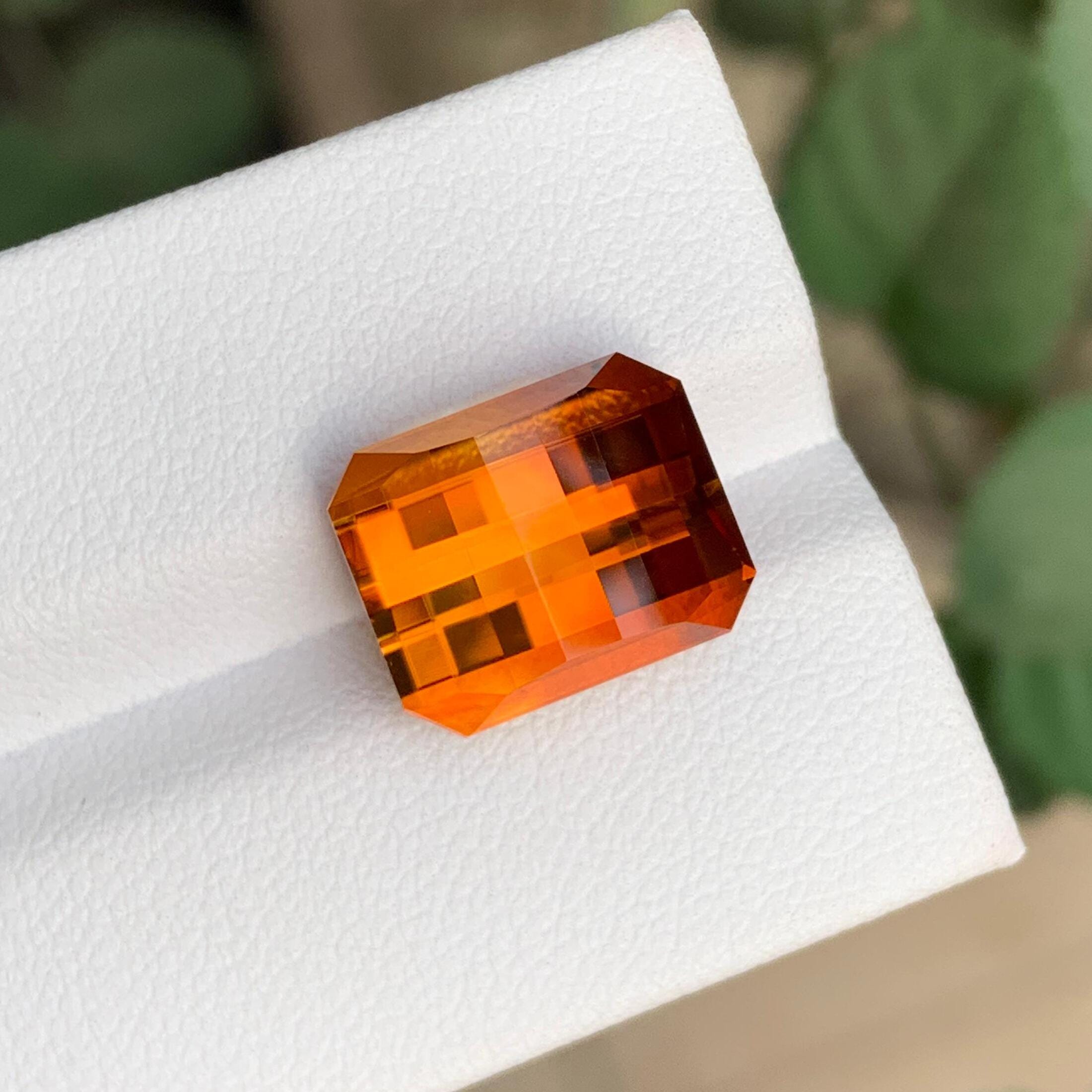 Pixel Cut Mandarine Citrine Gemstone | 8.15 CTS | Orange Color Citrine | 12.8 x 10.1 MM