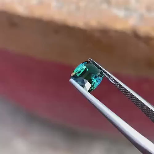 Certified Natural Bi-Color Tourmaline 1.57 Ct | Blue Green Tourmaline | GGI Report | Cushion Cut Gemstone